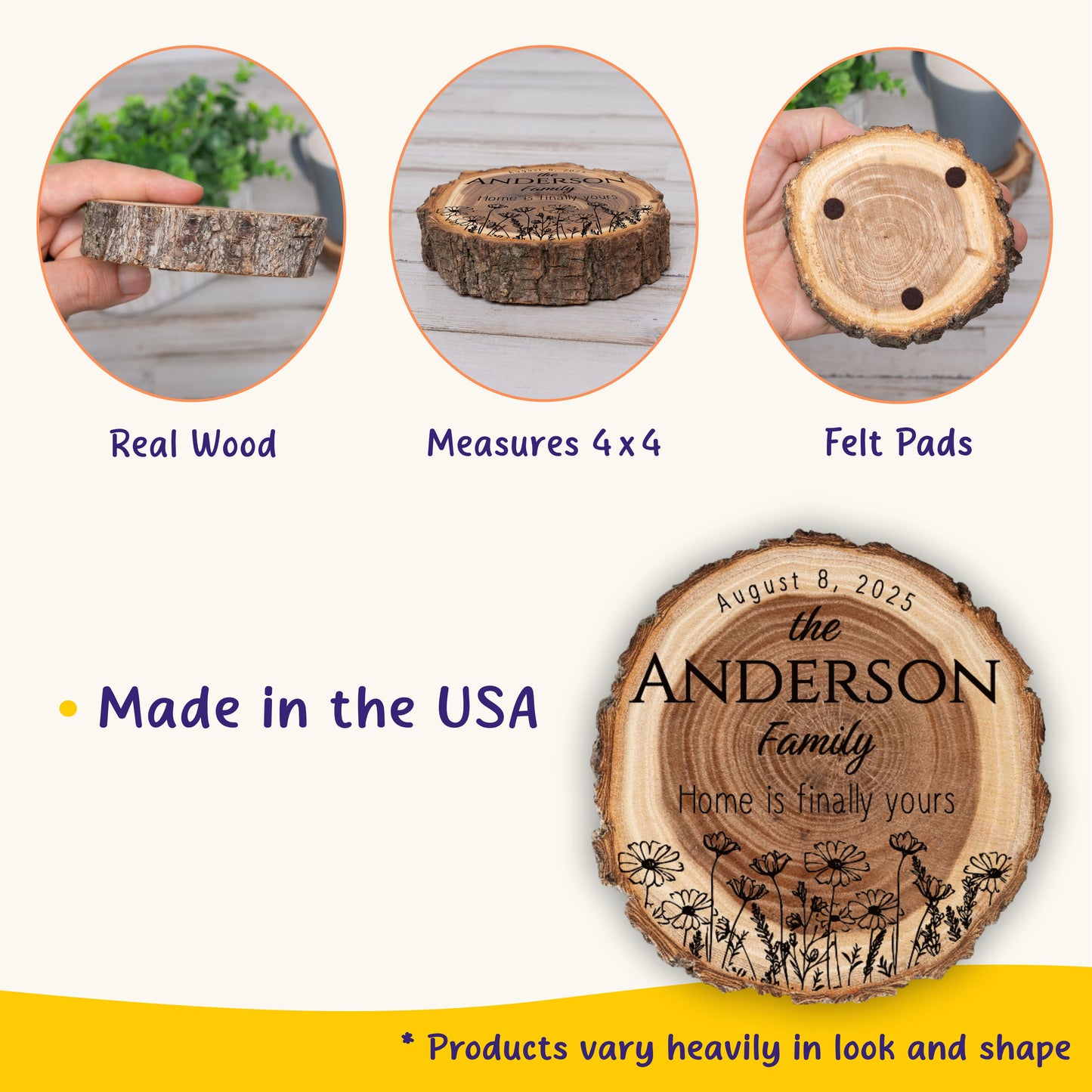 New Home Gift Coaster Set, Real Wood Coasters, Made in USA, Closing Gifts for Home Buyers, Personalized Wood Coaster Set, Housewarming Gift