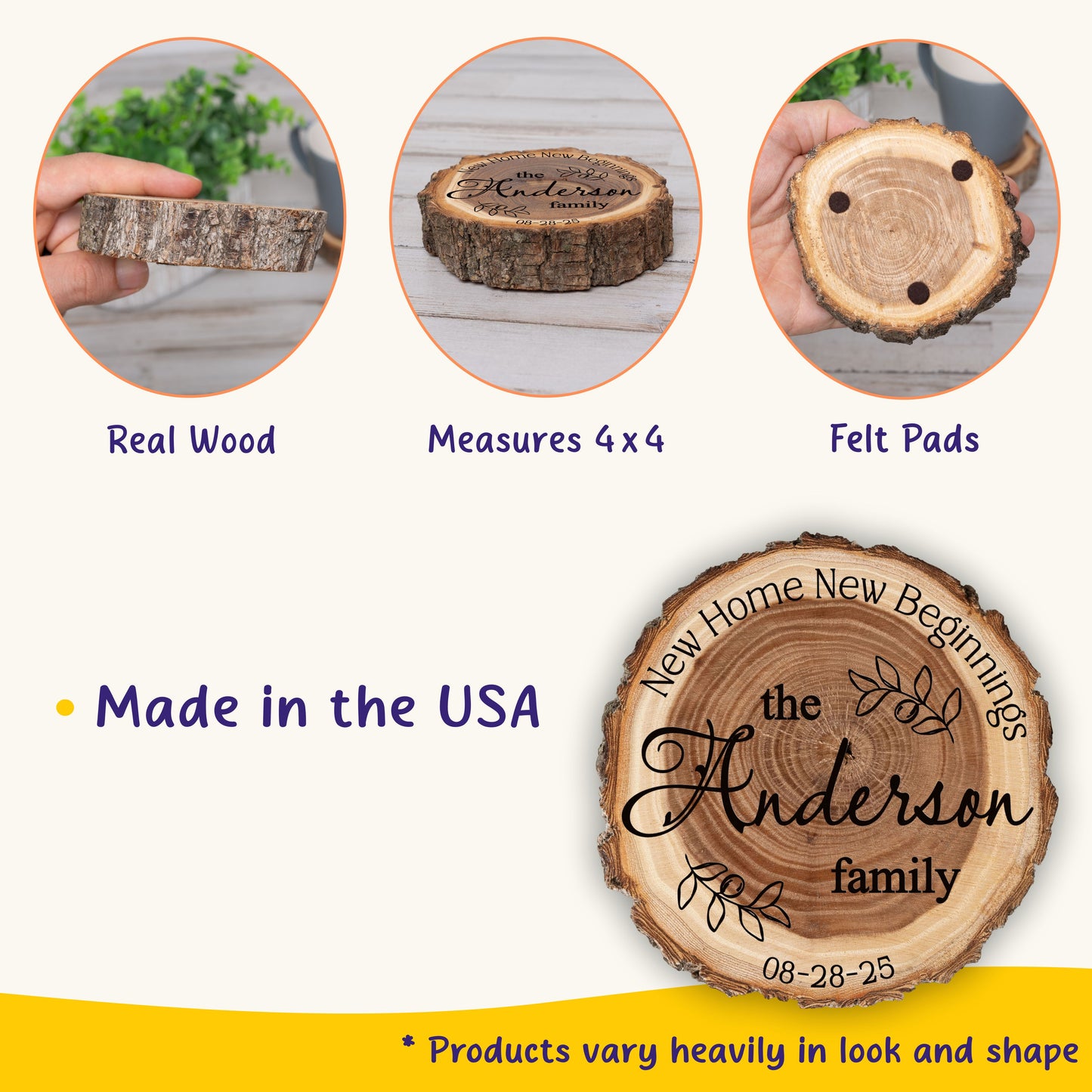 New Home Gift Coaster Set, Real Wood Coasters, Made in USA, Closing Gifts for Home Buyers, Personalized Wood Coaster Set, Housewarming Gift