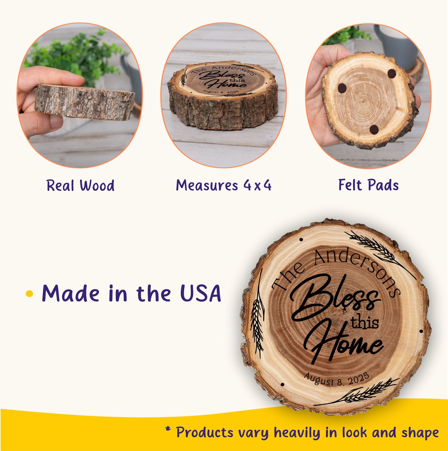 New Home Gift Coaster Set, Real Wood Coasters, Made in USA, Closing Gifts for Home Buyers, Personalized Wood Coaster Set, Housewarming Gift