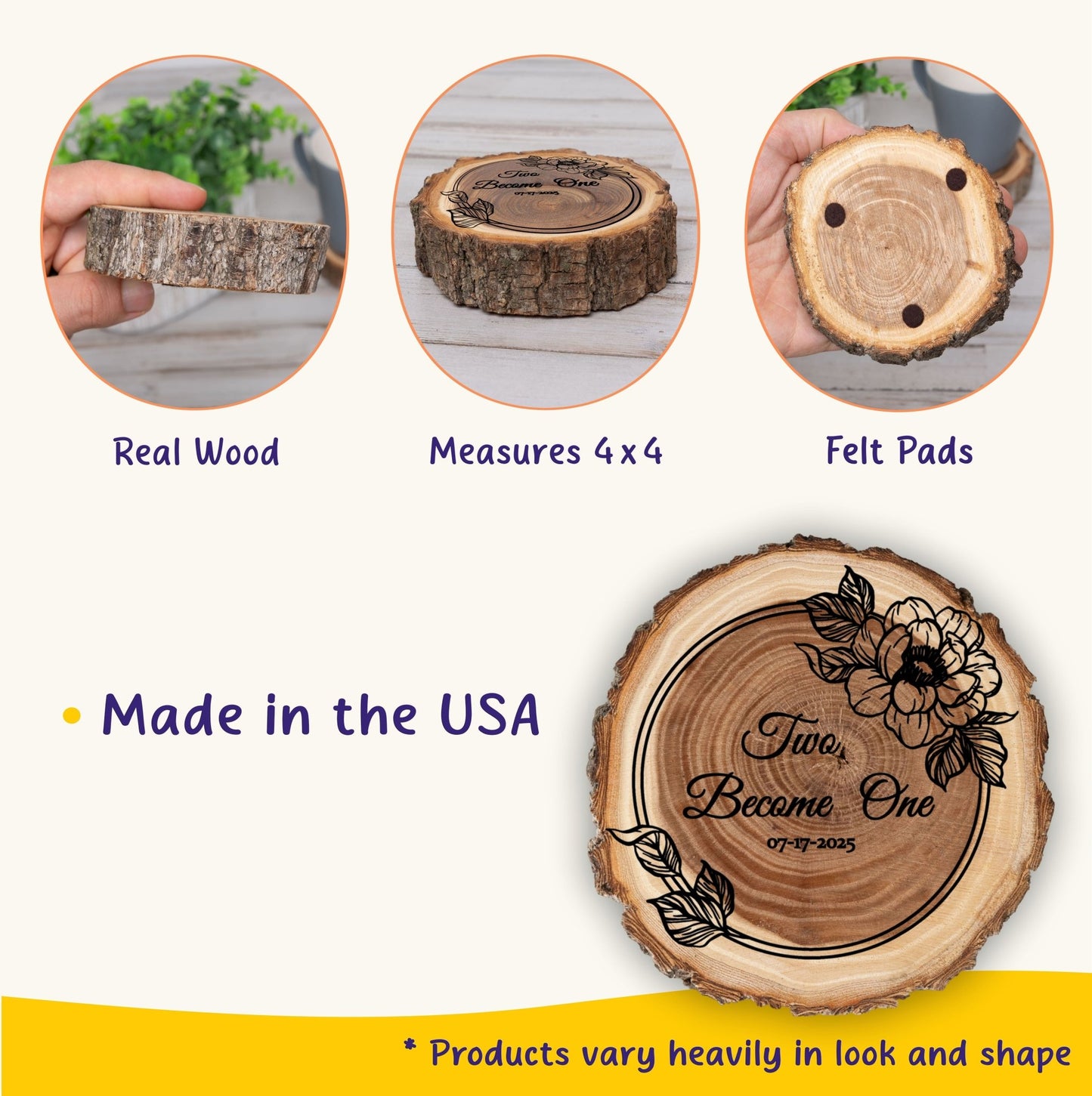 Wedding Coaster Set, Real Wood Coasters, Made in The USA, Wedding Guest Coasters, Personalized Wood Coaster Set, Custom Wedding Coasters - Apparel & Accessories - Aylev