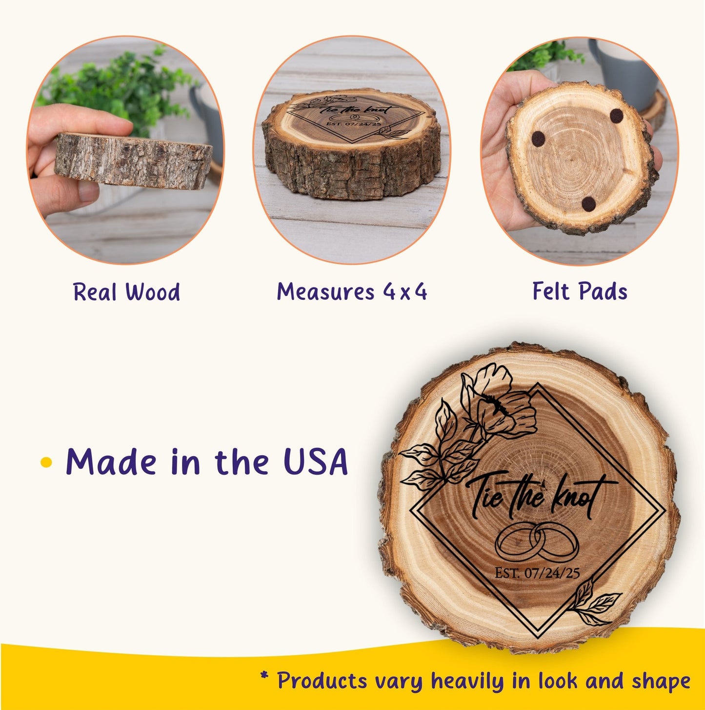 Wedding Coaster Set, Real Wood Coasters, Made in The USA, Wedding Guest Coasters, Personalized Wood Coaster Set, Custom Wedding Coasters - Apparel & Accessories - Aylev