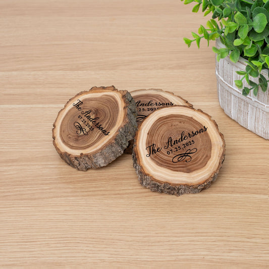 Wedding Coaster Set, Real Wood Coasters, Made in The USA, Wedding Guest Coasters, Personalized Wood Coaster Set, Custom Wedding Coasters - Apparel & Accessories - Aylev