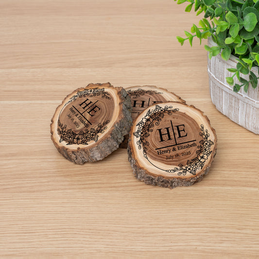 Wedding Coaster Set, Real Wood Coasters, Made in The USA, Wedding Guest Coasters, Personalized Wood Coaster Set, Custom Wedding Coasters