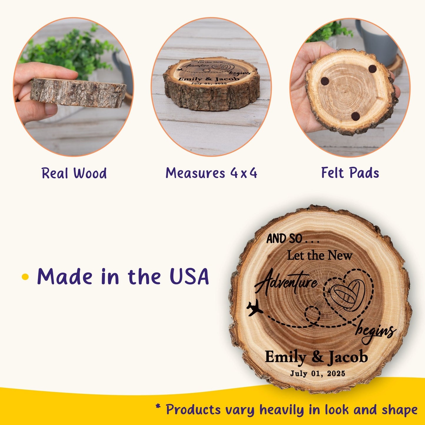 Wedding Coaster Set, Real Wood Coasters, Made in The USA, Wedding Guest Coasters, Personalized Wood Coaster Set, Custom Wedding Coasters - Apparel & Accessories - Aylev