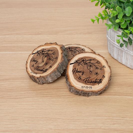 Wedding Coaster Set, Real Wood Coasters, Made in The USA, Wedding Guest Coasters, Personalized Wood Coaster Set, Custom Wedding Coasters