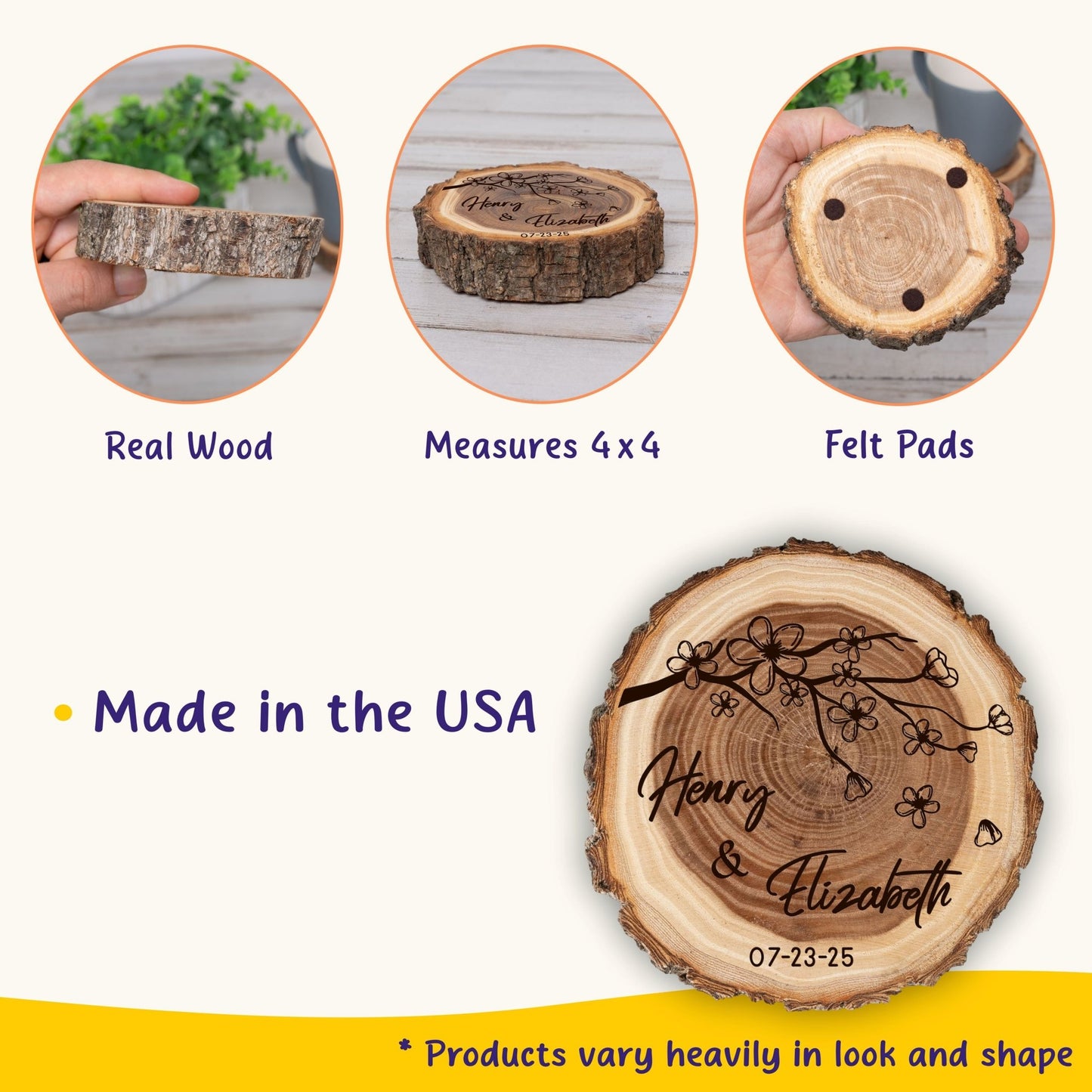 Wedding Coaster Set, Real Wood Coasters, Made in The USA, Wedding Guest Coasters, Personalized Wood Coaster Set, Custom Wedding Coasters - Apparel & Accessories - Aylev