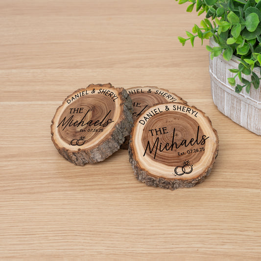 Wedding Coaster Set, Real Wood Coasters, Made in The USA, Wedding Guest Coasters, Personalized Wood Coaster Set, Custom Wedding Coasters
