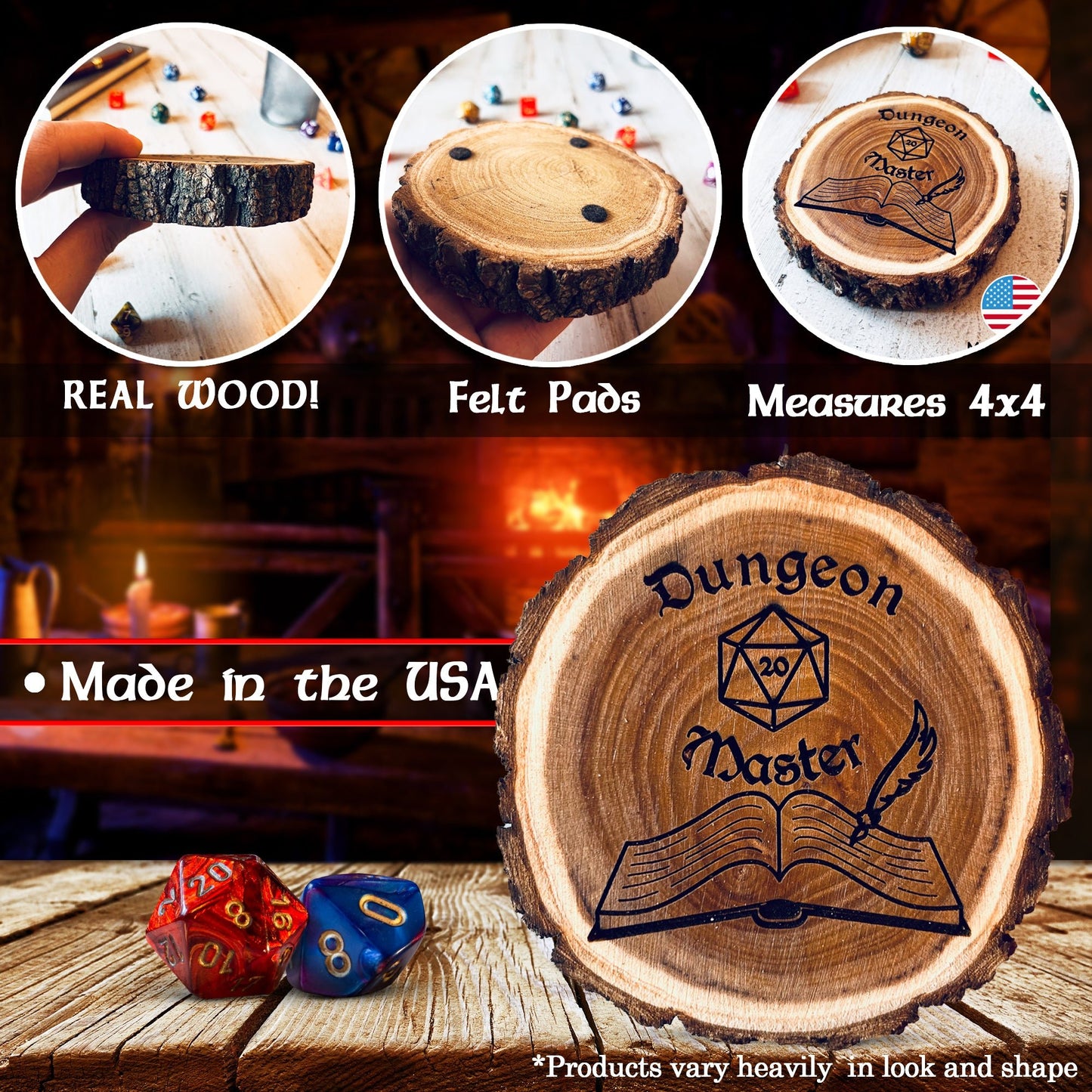 Dungeons and Dragons Real Wood Coaster Set, DnD Coasters, DnD Accessories, DnD Gift for Men, DnD Stuff, D&D Gifts - Apparel & Accessories - Aylev