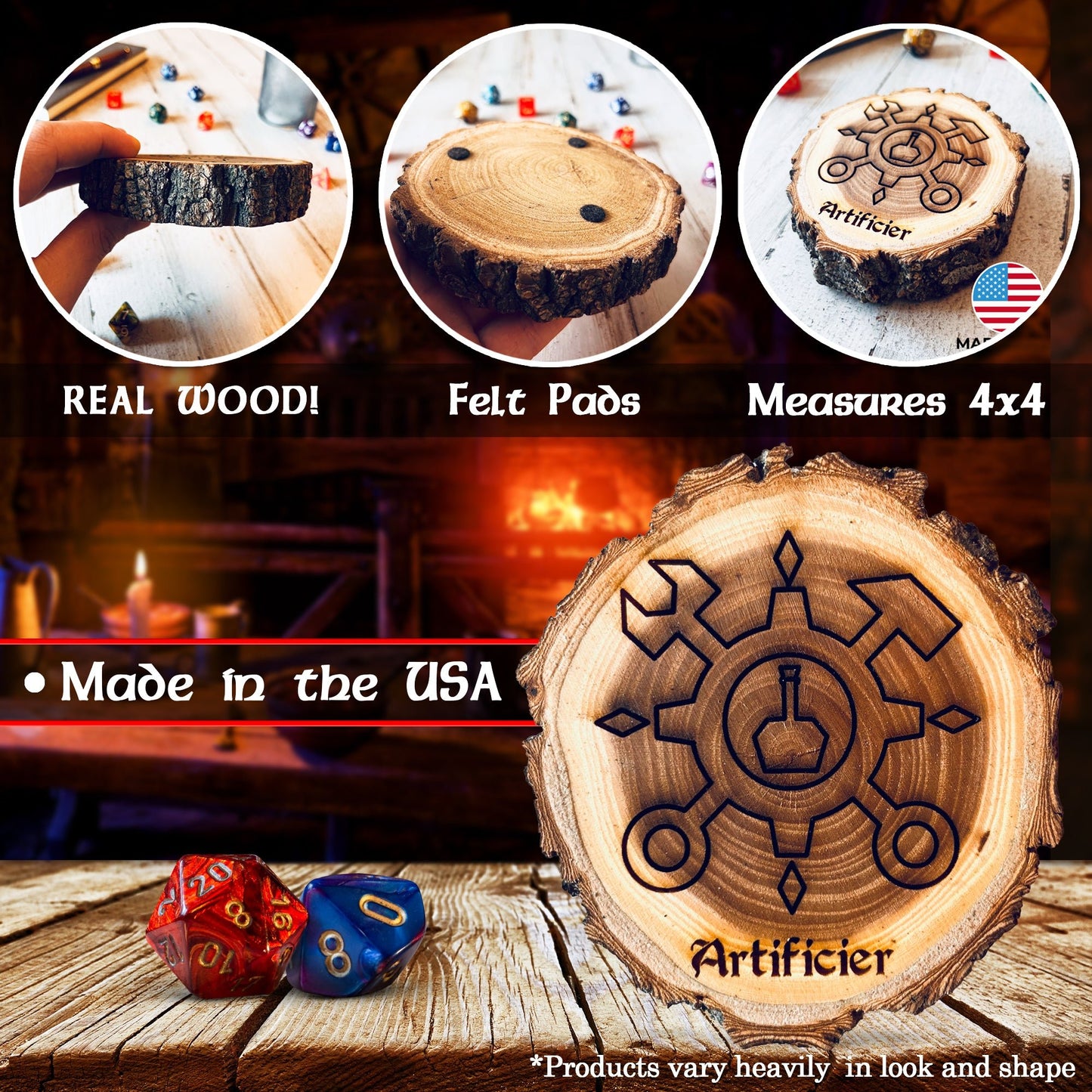 Dungeons and Dragons Real Wood Artificer DnD Coaster, DnD Accessories, DnD Gift for Men, DnD Stuff, D&D Gifts - Apparel & Accessories - Aylev