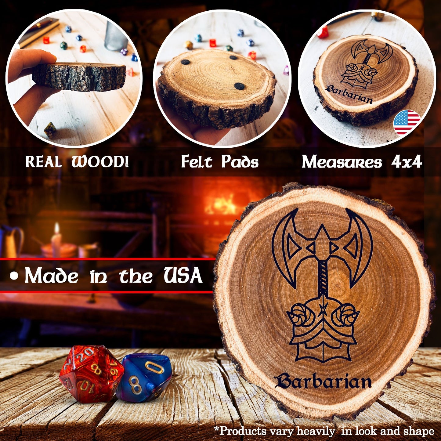 Dungeons and Dragons Real Wood Barbarian DnD Coaster, DnD Accessories, DnD Gift for Men, DnD Stuff, D&D Gifts - Apparel & Accessories - Aylev