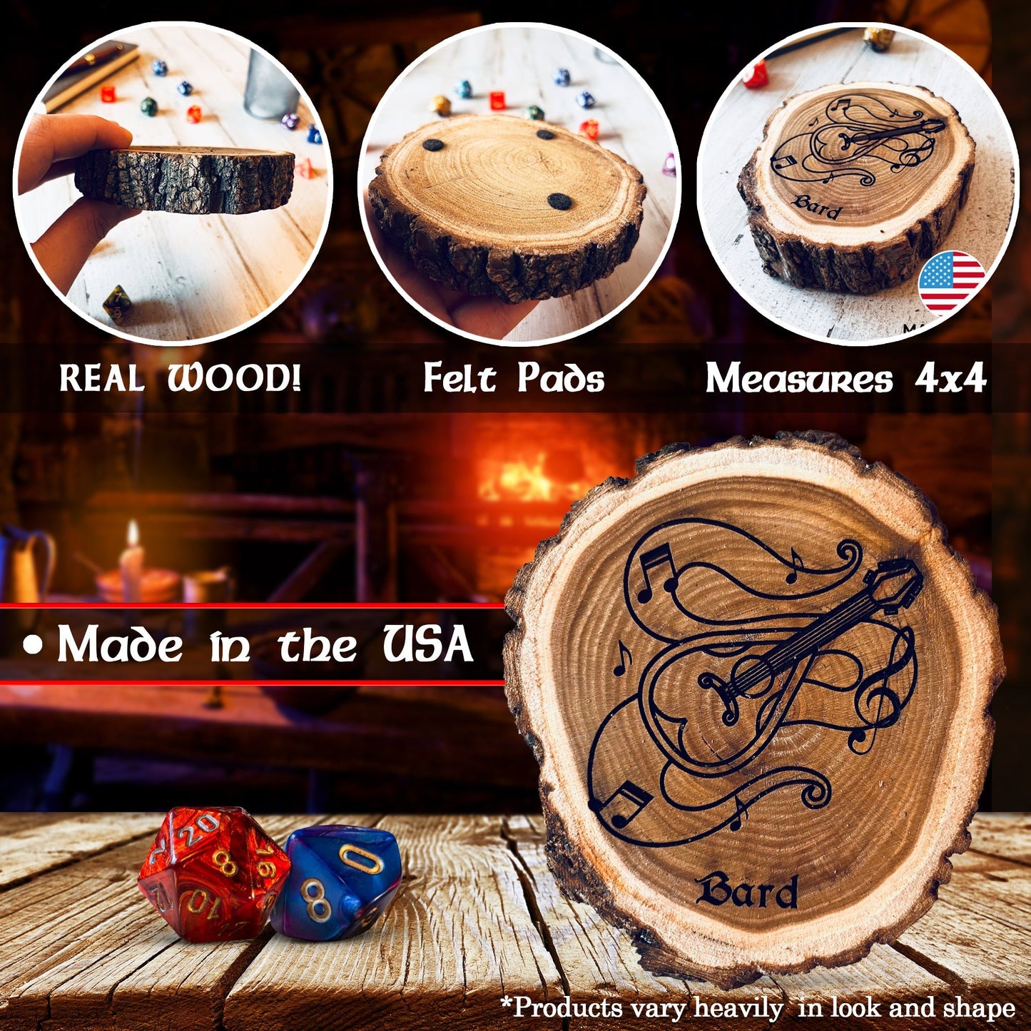 Dungeons and Dragons Real Wood Bard DnD Coaster, DnD Accessories, DnD Gift for Men, DnD Stuff, D&D Gifts - Apparel & Accessories - Aylev