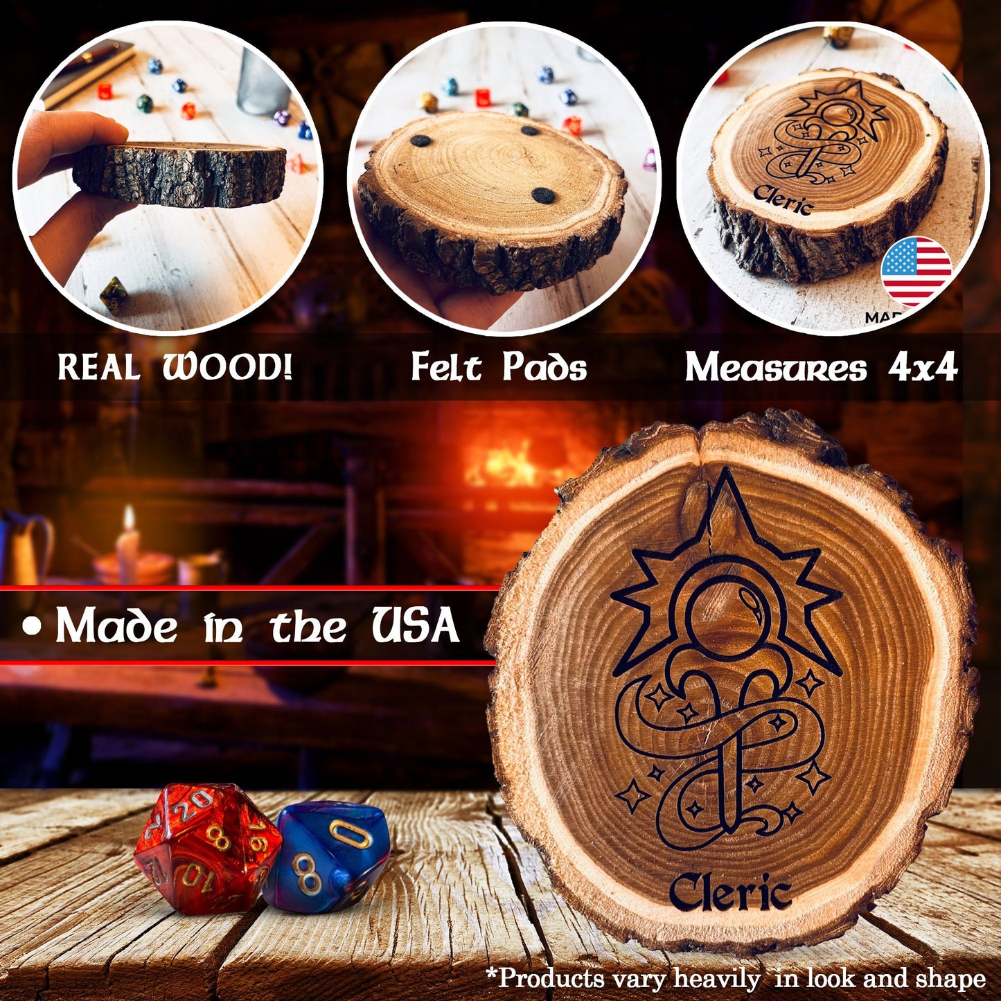 Dungeons and Dragons Real Wood Cleric DnD Coaster, DnD Accessories, DnD Gift for Men, DnD Stuff, D&D Gifts - Apparel & Accessories - Aylev