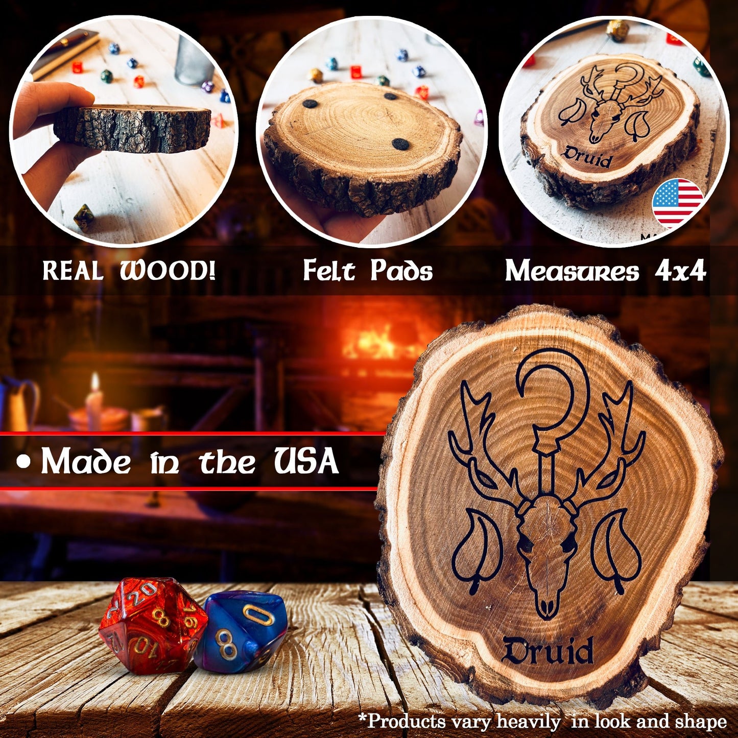 Dungeons and Dragons Real Wood Druid DnD Coaster, DnD Accessories, DnD Gift for Men, DnD Stuff, D&D Gifts - Apparel & Accessories - Aylev