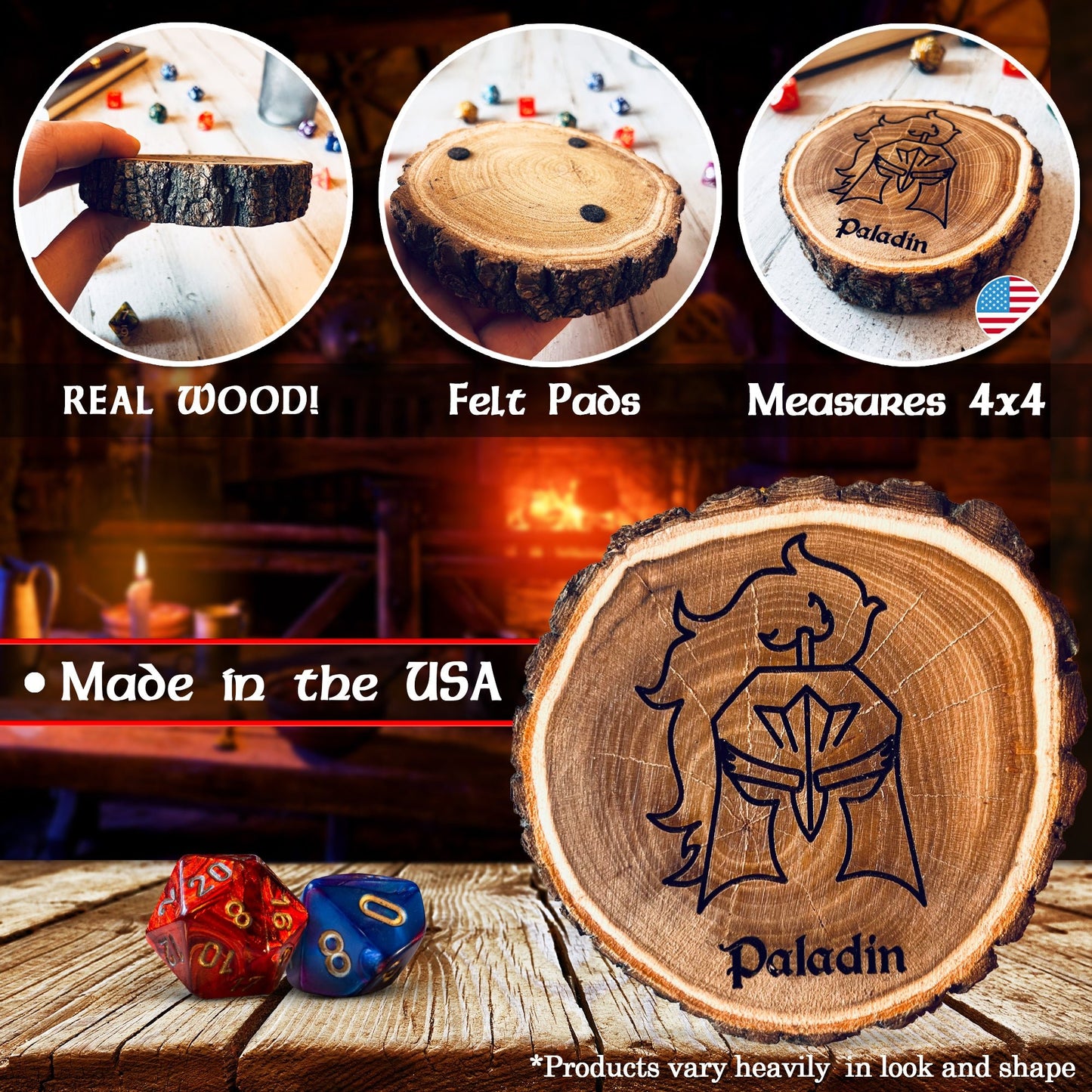 Dungeons and Dragons Real Wood Paladin DnD Coaster, DnD Accessories, DnD Gift for Men, DnD Stuff, D&D Gifts - Apparel & Accessories - Aylev