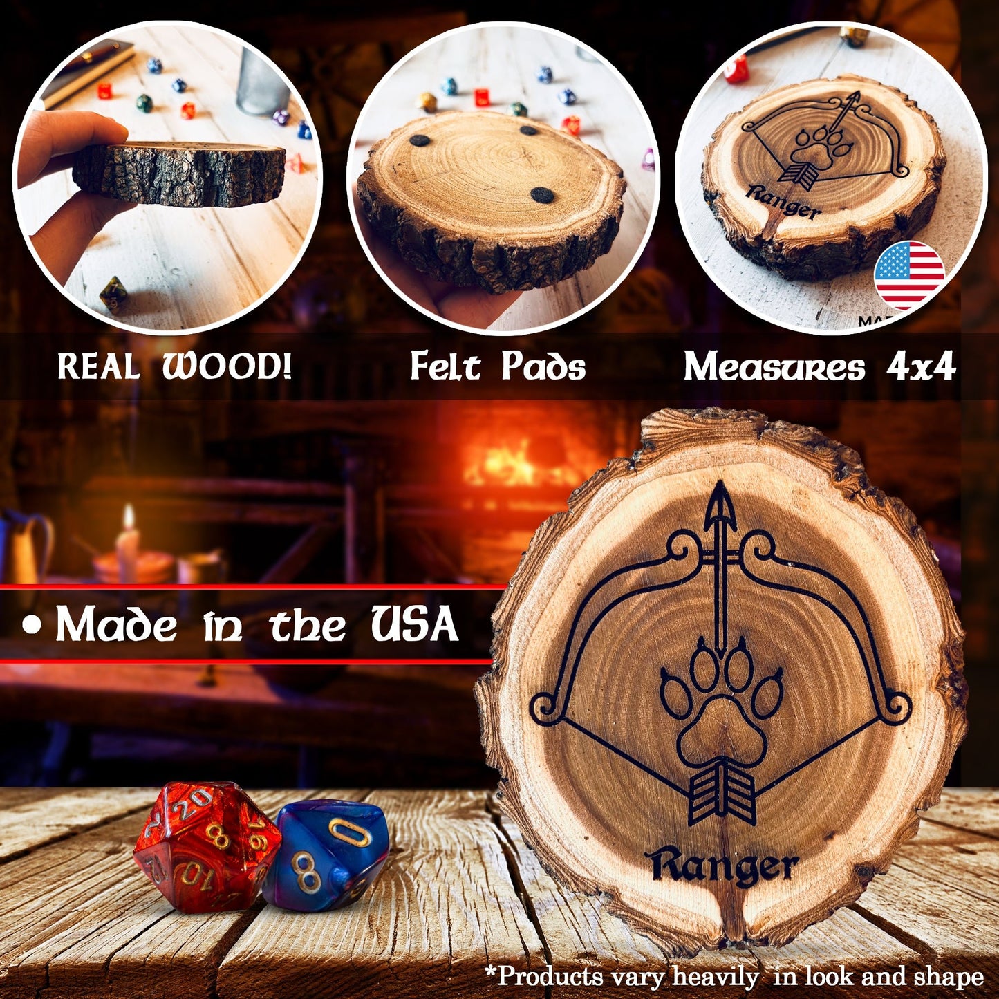 Dungeons and Dragons Real Wood Ranger DnD Coaster, DnD Accessories, DnD Gift for Men, DnD Stuff, D&D Gifts - Apparel & Accessories - Aylev