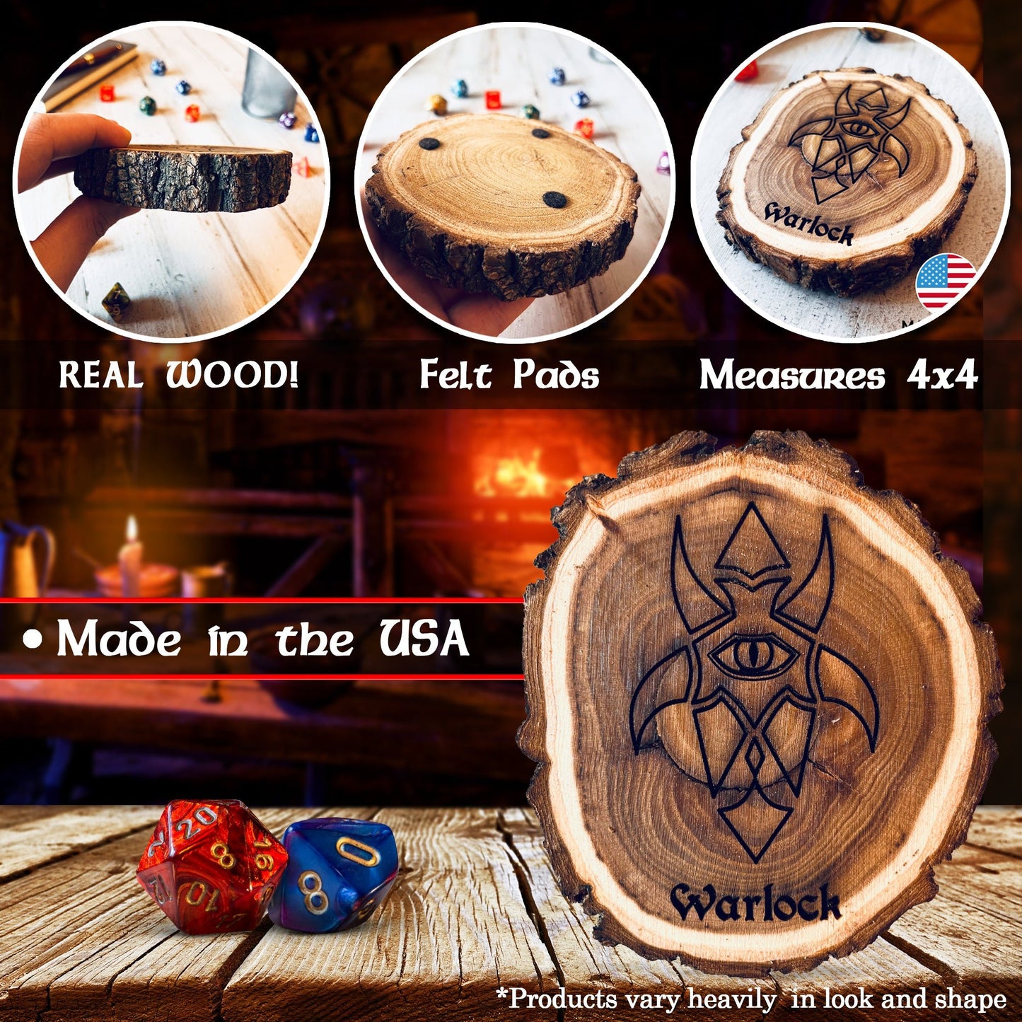 Dungeons and Dragons Real Wood Warlock DnD Coaster, DnD Accessories, DnD Gift for Men, DnD Stuff, D&D Gifts - Apparel & Accessories - Aylev