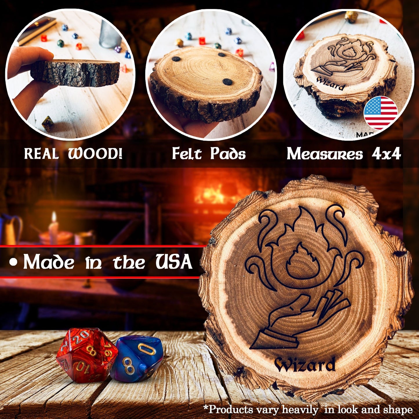 Dungeons and Dragons Real Wood Wizard DnD Coaster, DnD Accessories, DnD Gift for Men, DnD Stuff, D&D Gifts - Apparel & Accessories - Aylev