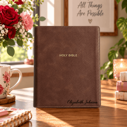 Personalized NKJV Bible with Name Engraved, Wide Margin Red Letter Bible, Custom Name Engraved, Christian & Baptism Gift for Men or Women - Religious Books - Aylev