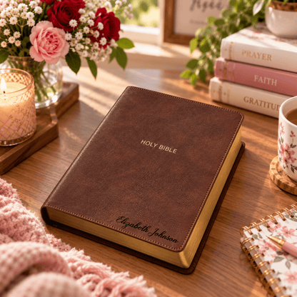 Personalized NKJV Bible with Name Engraved, Wide Margin Red Letter Bible, Custom Name Engraved, Christian & Baptism Gift for Men or Women - Religious Books - Aylev