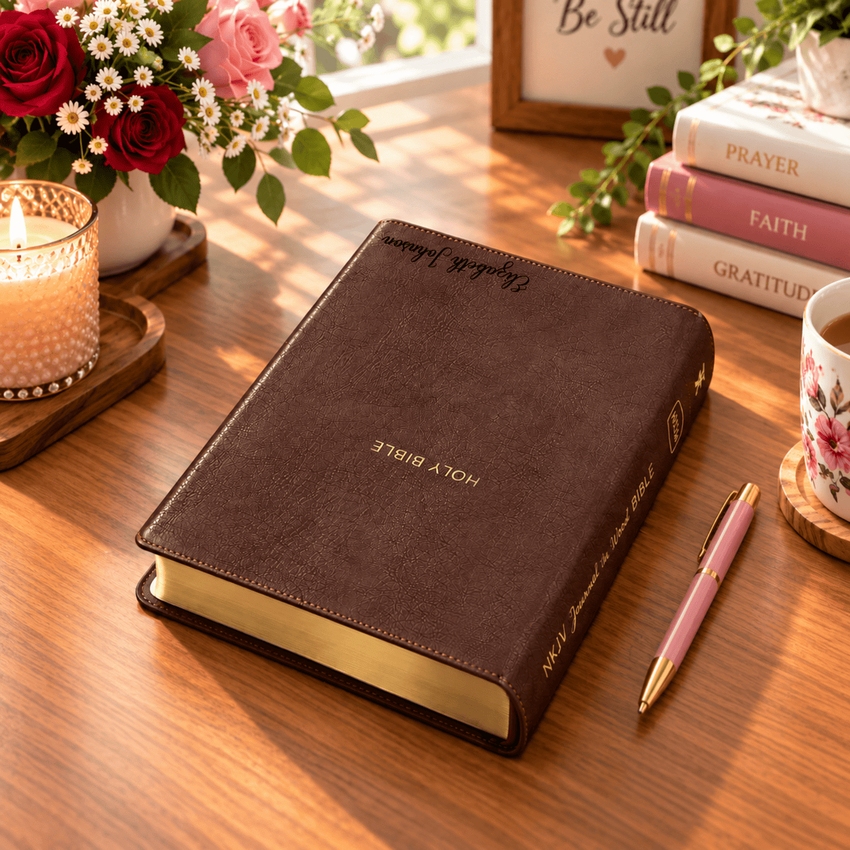 Personalized NKJV Bible with Name Engraved, Wide Margin Red Letter Bible, Custom Name Engraved, Christian & Baptism Gift for Men or Women - Religious Books - Aylev