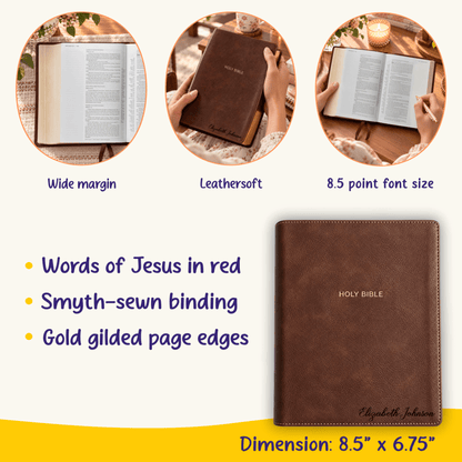 Personalized NKJV Bible with Name Engraved, Wide Margin Red Letter Bible, Custom Name Engraved, Christian & Baptism Gift for Men or Women - Religious Books - Aylev