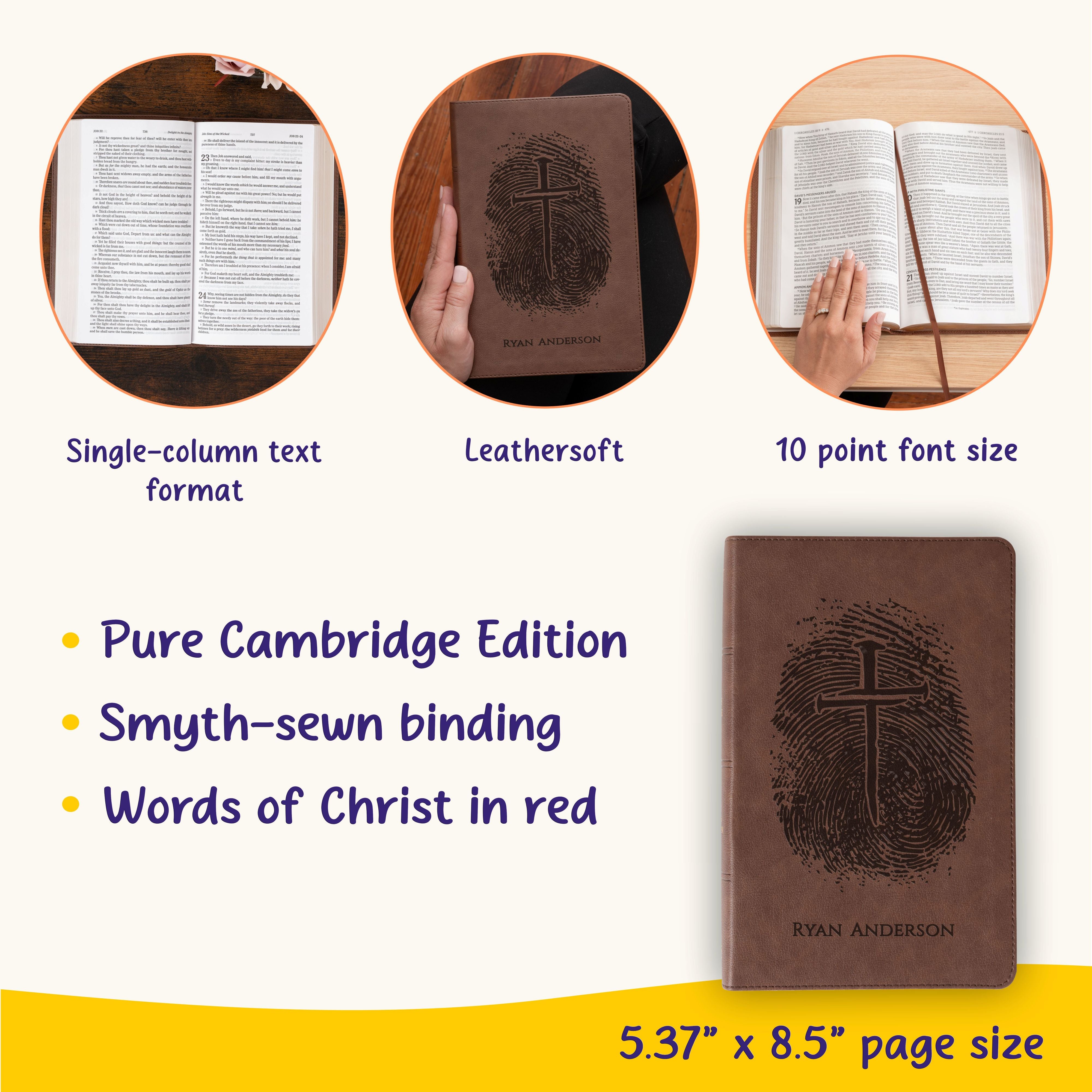 Personalized KJV Bible, Custom Fingerprint & Cross Design with Name Engraved, Single-Column Bible, Gift for Baptism, Wedding, Confirmation