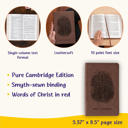 Personalized KJV Bible, Custom Fingerprint & Cross Design with Name Engraved, Single - Column Bible, Gift for Baptism, Wedding, Confirmation - Religious Books - Aylev