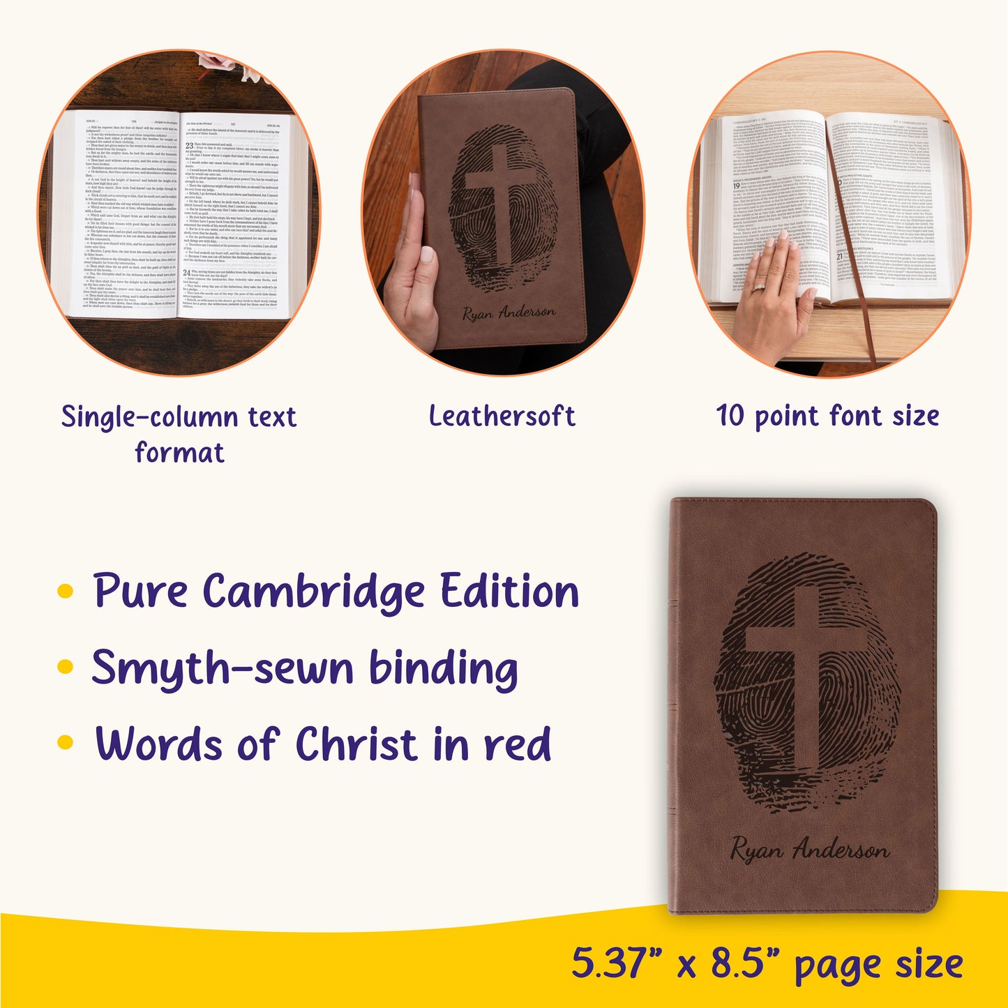Personalized KJV Bible, Custom Fingerprint & Cross Design with Name Engraved, Single-Column Bible, Gift for Baptism, Wedding, Confirmation