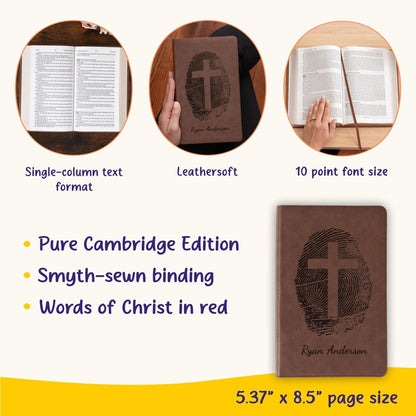 Personalized KJV Bible, Custom Fingerprint & Cross Design with Name Engraved, Single - Column Bible, Gift for Baptism, Wedding, Confirmation - Religious Books - Aylev