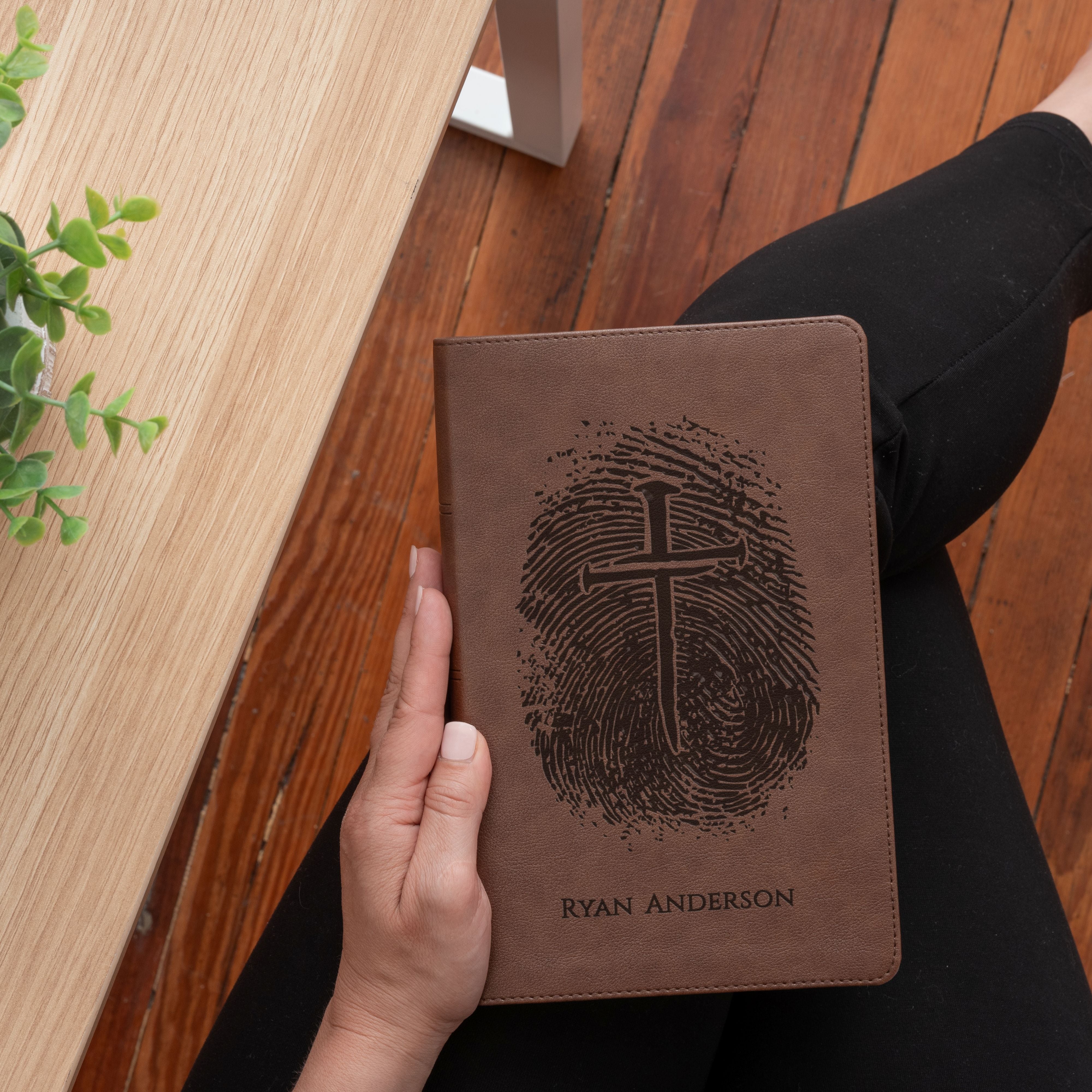 Personalized KJV Bible, Custom Fingerprint & Cross Design with Name Engraved, Single-Column Bible, Gift for Baptism, Wedding, Confirmation