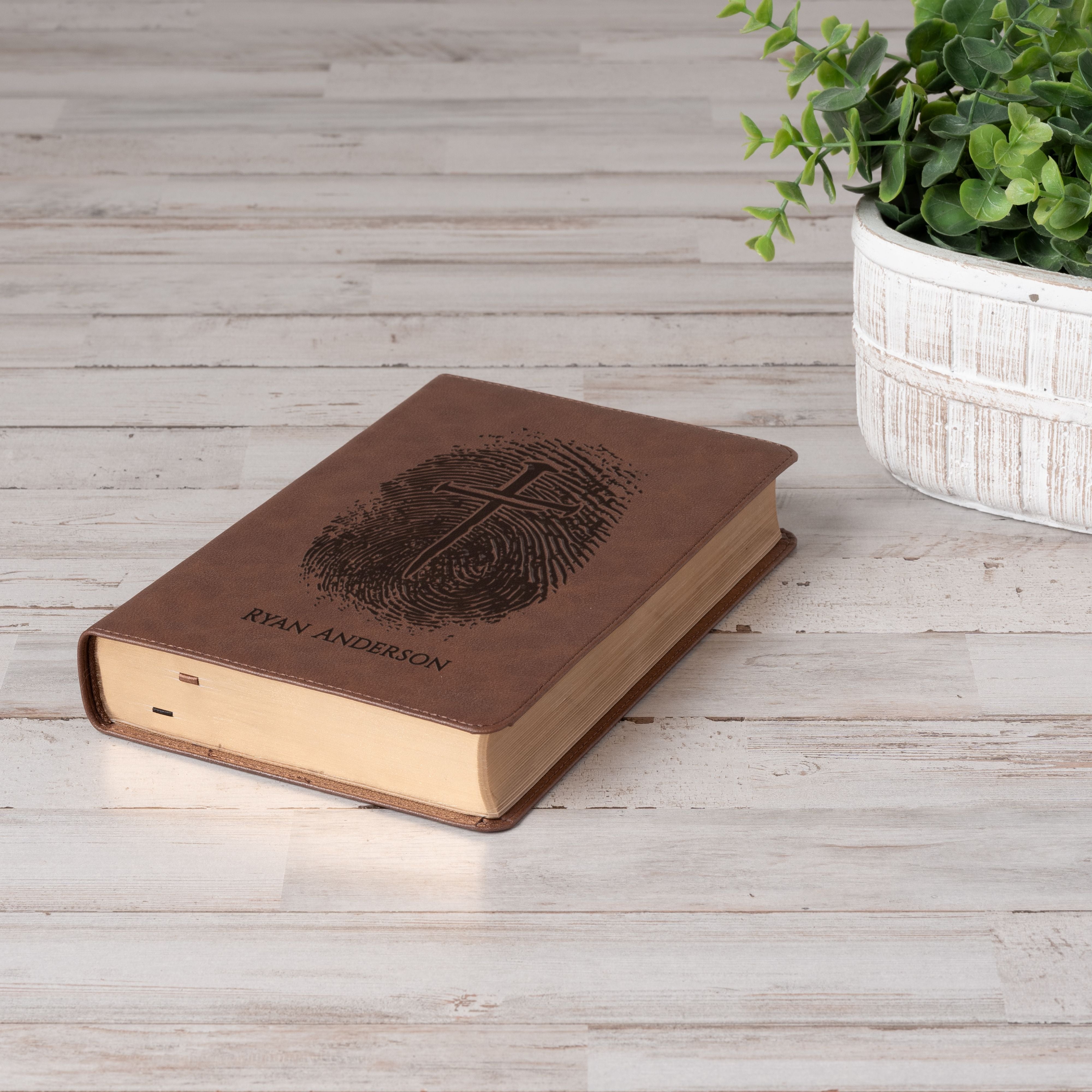 Personalized KJV Bible, Custom Fingerprint & Cross Design with Name Engraved, Single-Column Bible, Gift for Baptism, Wedding, Confirmation