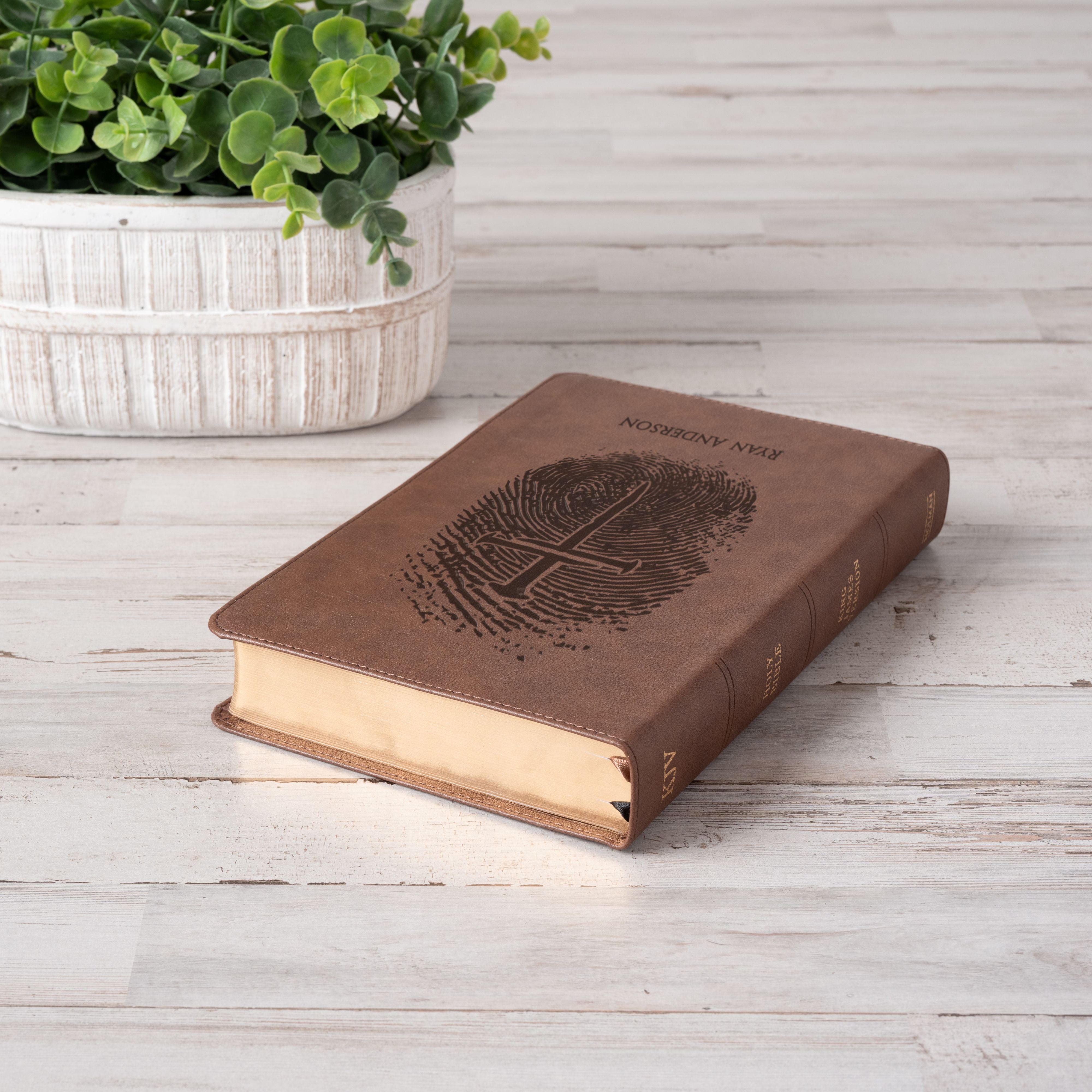 Personalized KJV Bible, Custom Fingerprint & Cross Design with Name Engraved, Single-Column Bible, Gift for Baptism, Wedding, Confirmation