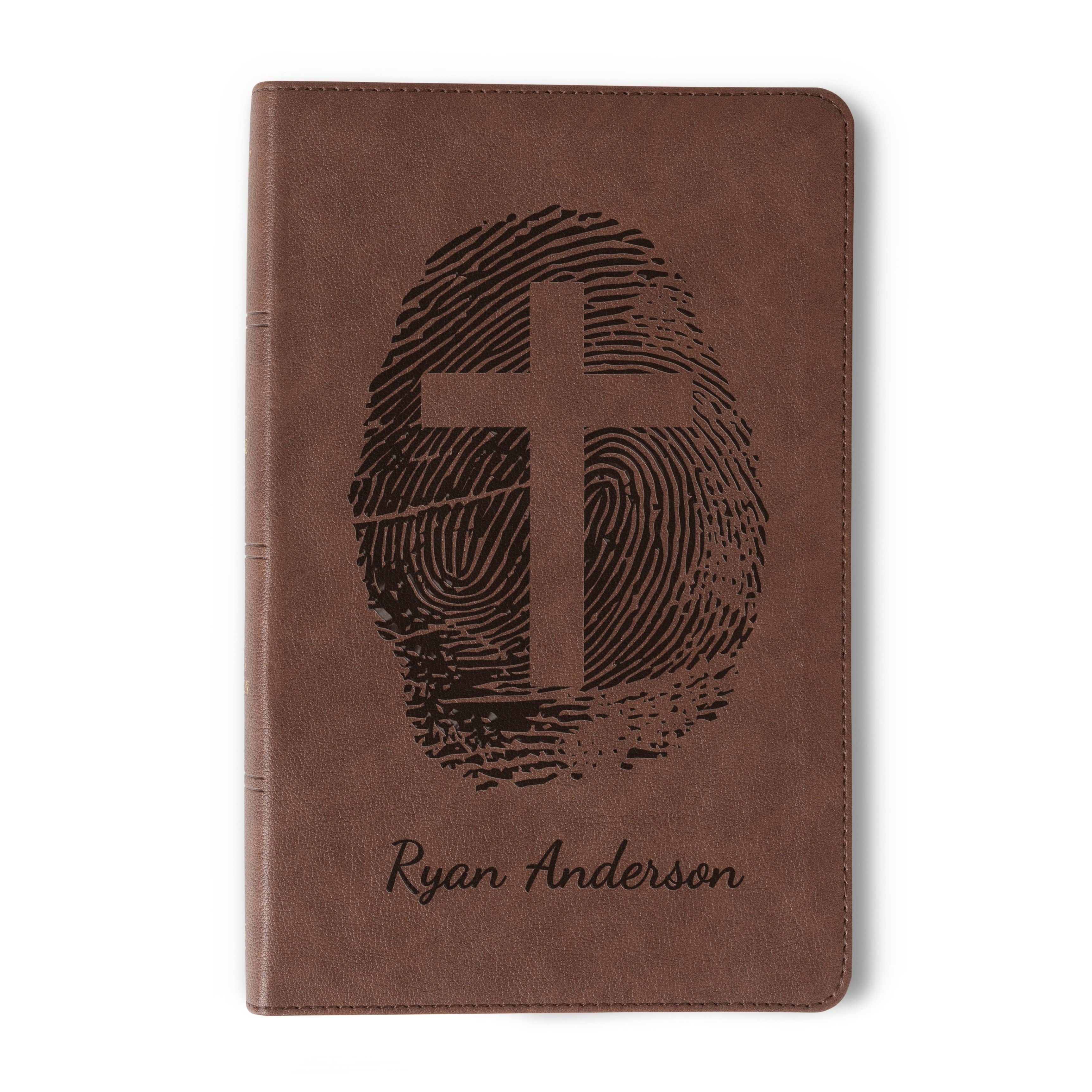 Personalized KJV Bible, Custom Fingerprint & Cross Design with Name Engraved, Single-Column Bible, Gift for Baptism, Wedding, Confirmation