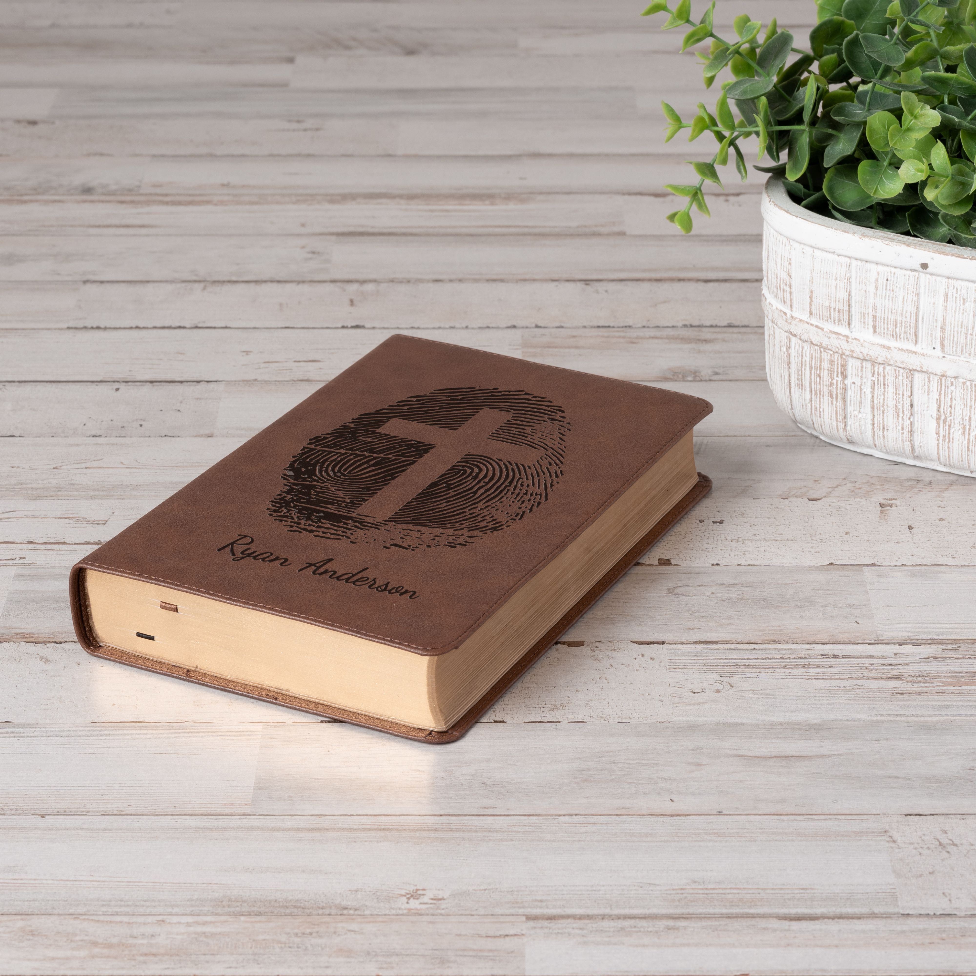 Personalized KJV Bible, Custom Fingerprint & Cross Design with Name Engraved, Single-Column Bible, Gift for Baptism, Wedding, Confirmation