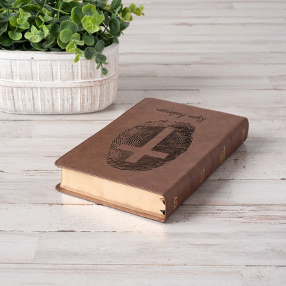 Personalized KJV Bible, Custom Fingerprint & Cross Design with Name Engraved, Single - Column Bible, Gift for Baptism, Wedding, Confirmation - Religious Books - Aylev