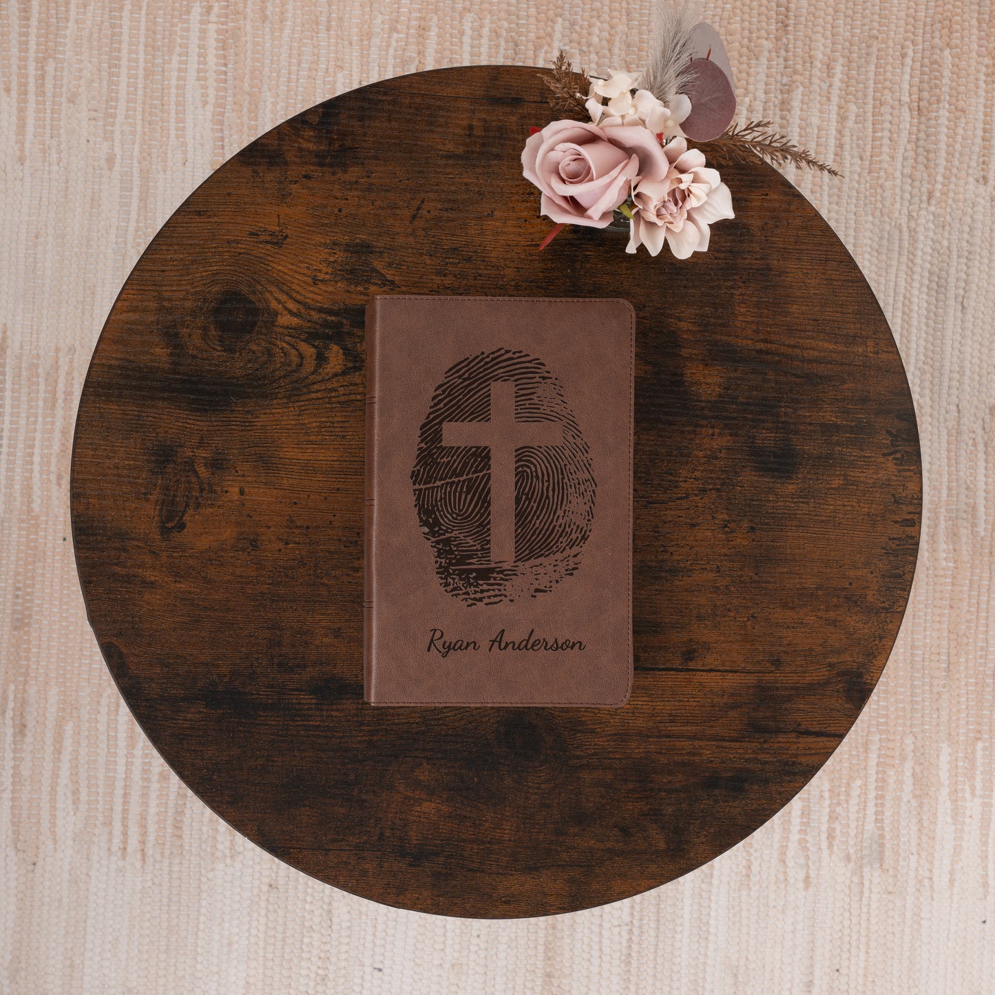 Personalized KJV Bible, Custom Fingerprint & Cross Design with Name Engraved, Single-Column Bible, Gift for Baptism, Wedding, Confirmation