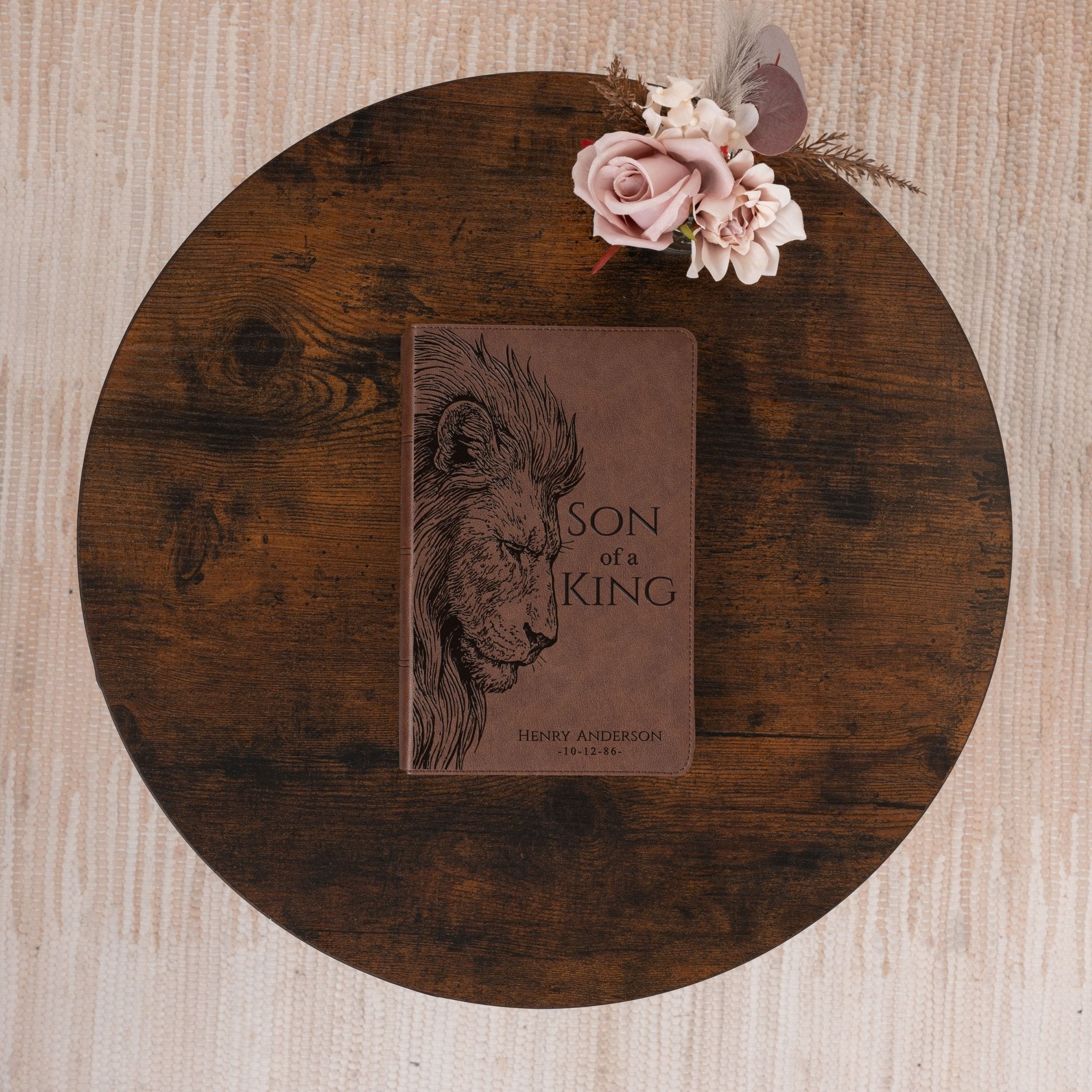 Personalized KJV Single - Column Bible, Son of a King Lion Design, Custom Engraved Name, Christian Gift, Baptism Gift, Bible Gift for Him - Religious Books - Aylev