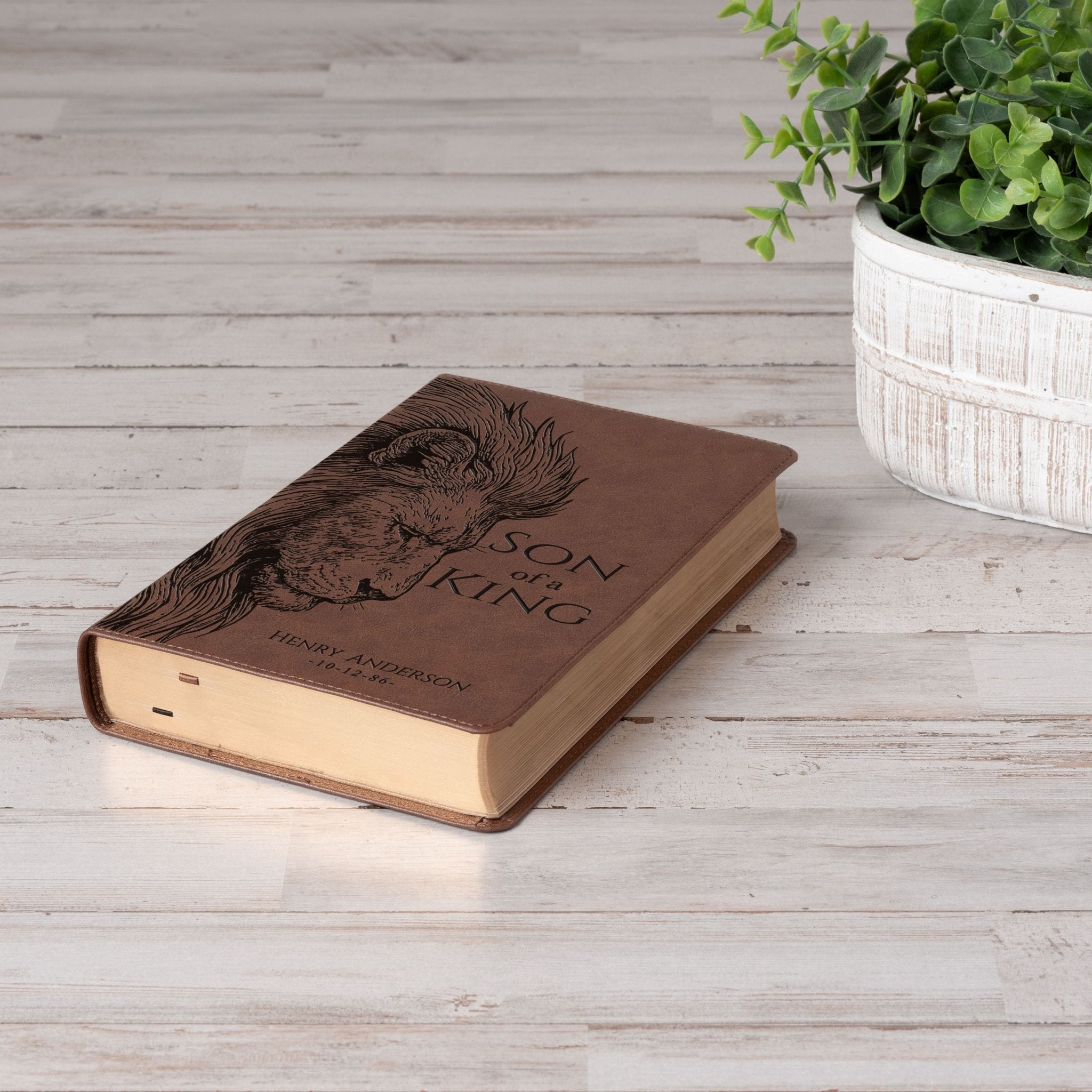 Personalized KJV Single - Column Bible, Son of a King Lion Design, Custom Engraved Name, Christian Gift, Baptism Gift, Bible Gift for Him - Religious Books - Aylev