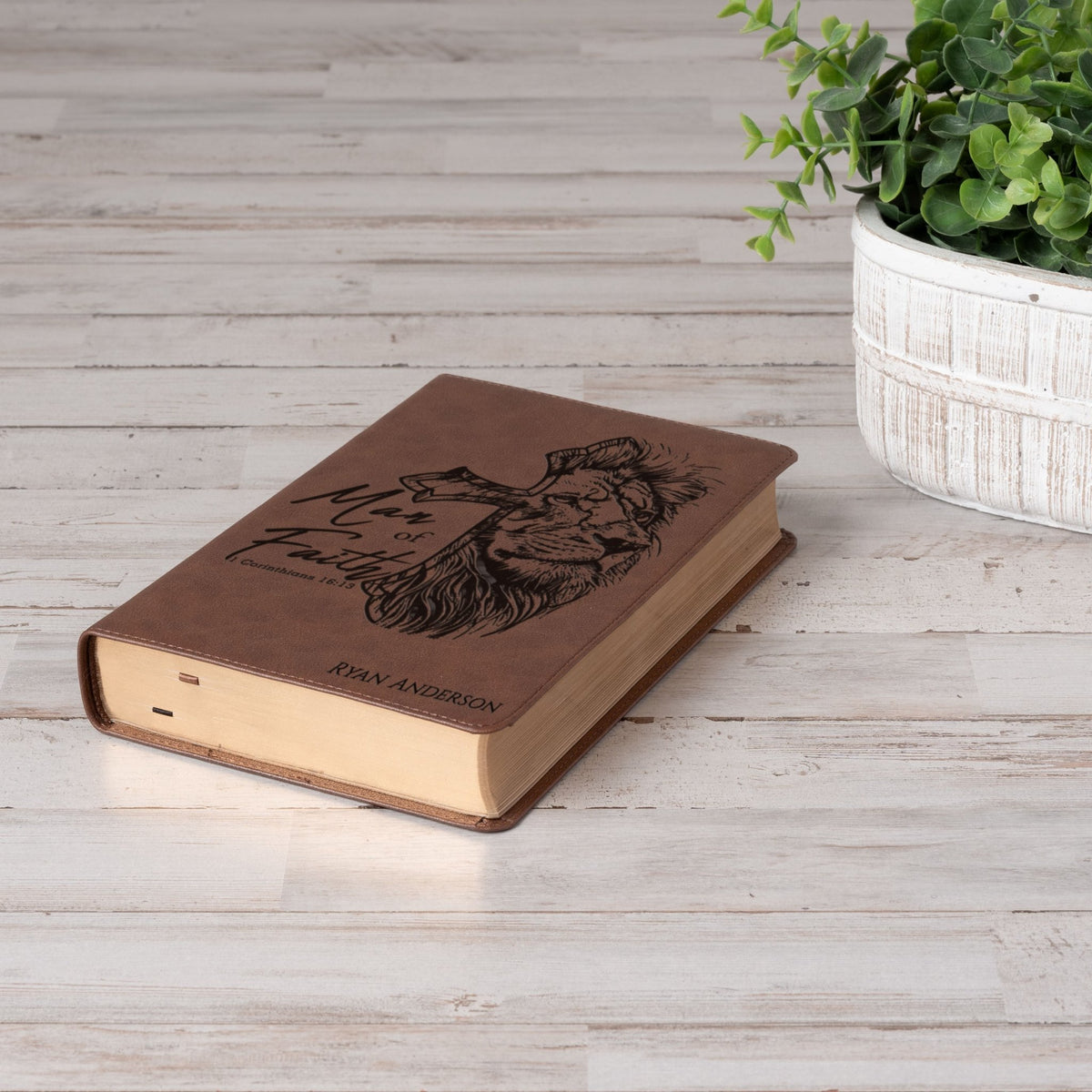 Personalized KJV Single - Column Bible, Custom Bible Engraved Name, Man of Faith Lion Design, Christian Gift, Baptism Gift, Bible Gift for Him - Religious Books - Aylev