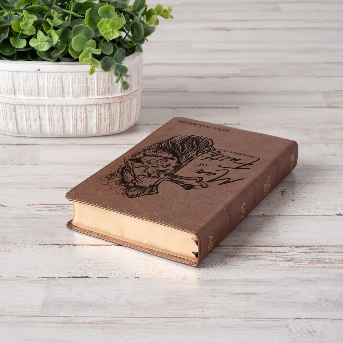Personalized KJV Single - Column Bible, Custom Bible Engraved Name, Man of Faith Lion Design, Christian Gift, Baptism Gift, Bible Gift for Him - Religious Books - Aylev