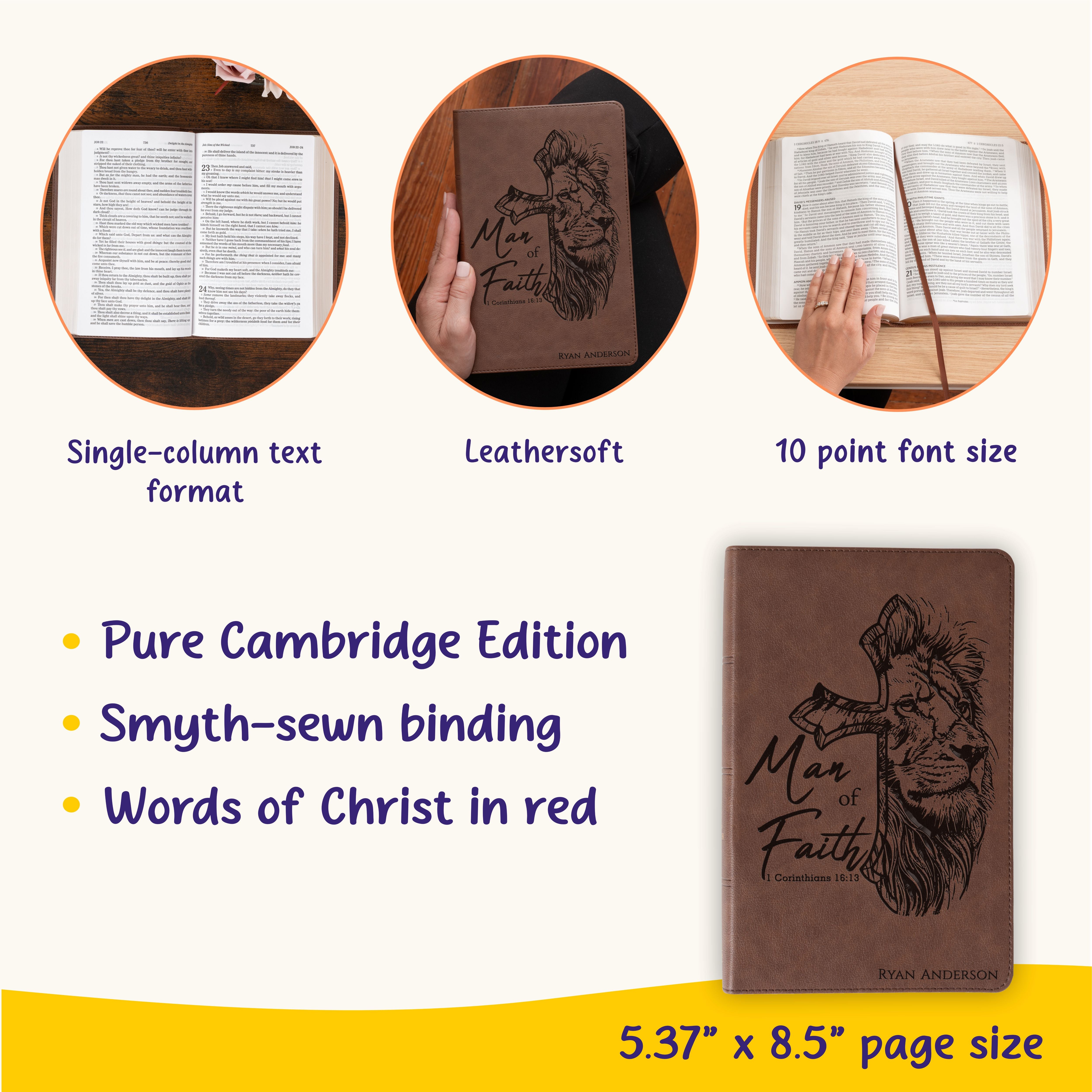 Personalized KJV Single-Column Bible, Custom Bible Engraved Name, Man of Faith Lion Design, Christian Gift, Baptism Gift, Bible Gift for Him