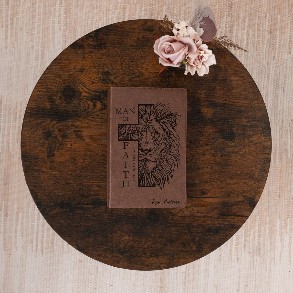 Personalized KJV Single - Column Bible, Custom Bible Engraved Name, Man of Faith Lion Design, Christian Gift, Baptism Gift, Bible Gift for Him - Religious Books - Aylev