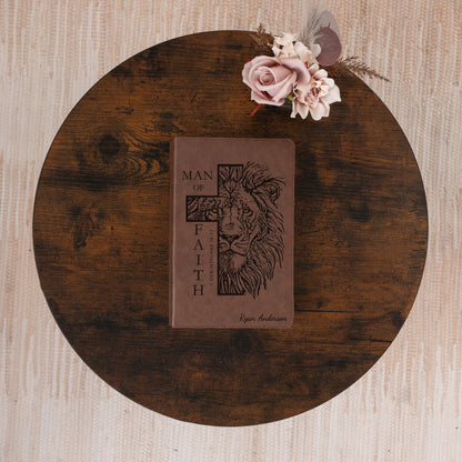 Personalized KJV Single - Column Bible, Custom Bible Engraved Name, Man of Faith Lion Design, Christian Gift, Baptism Gift, Bible Gift for Him - Religious Books - Aylev