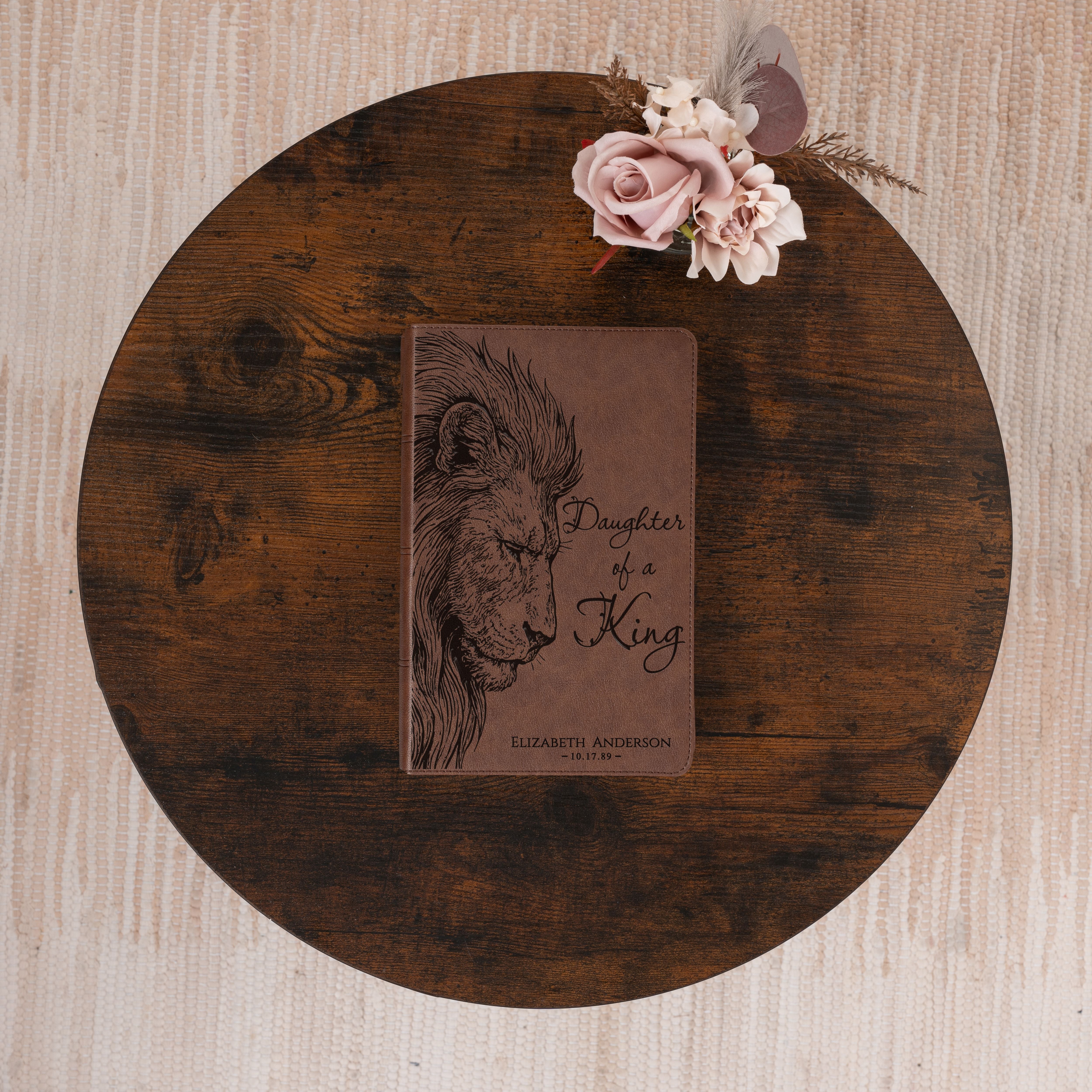 Personalized KJV Single-Column Bible, Custom Engraved Name, Daughter of a King Lion Design, Christian Gift, Baptism Gift, Bible Gift for Her
