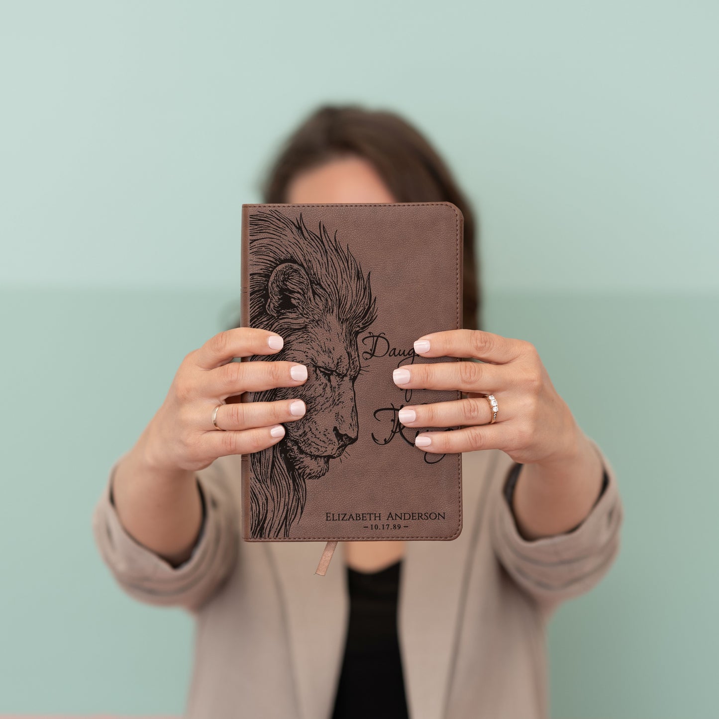 Personalized KJV Single-Column Bible, Custom Engraved Name, Daughter of a King Lion Design, Christian Gift, Baptism Gift, Bible Gift for Her