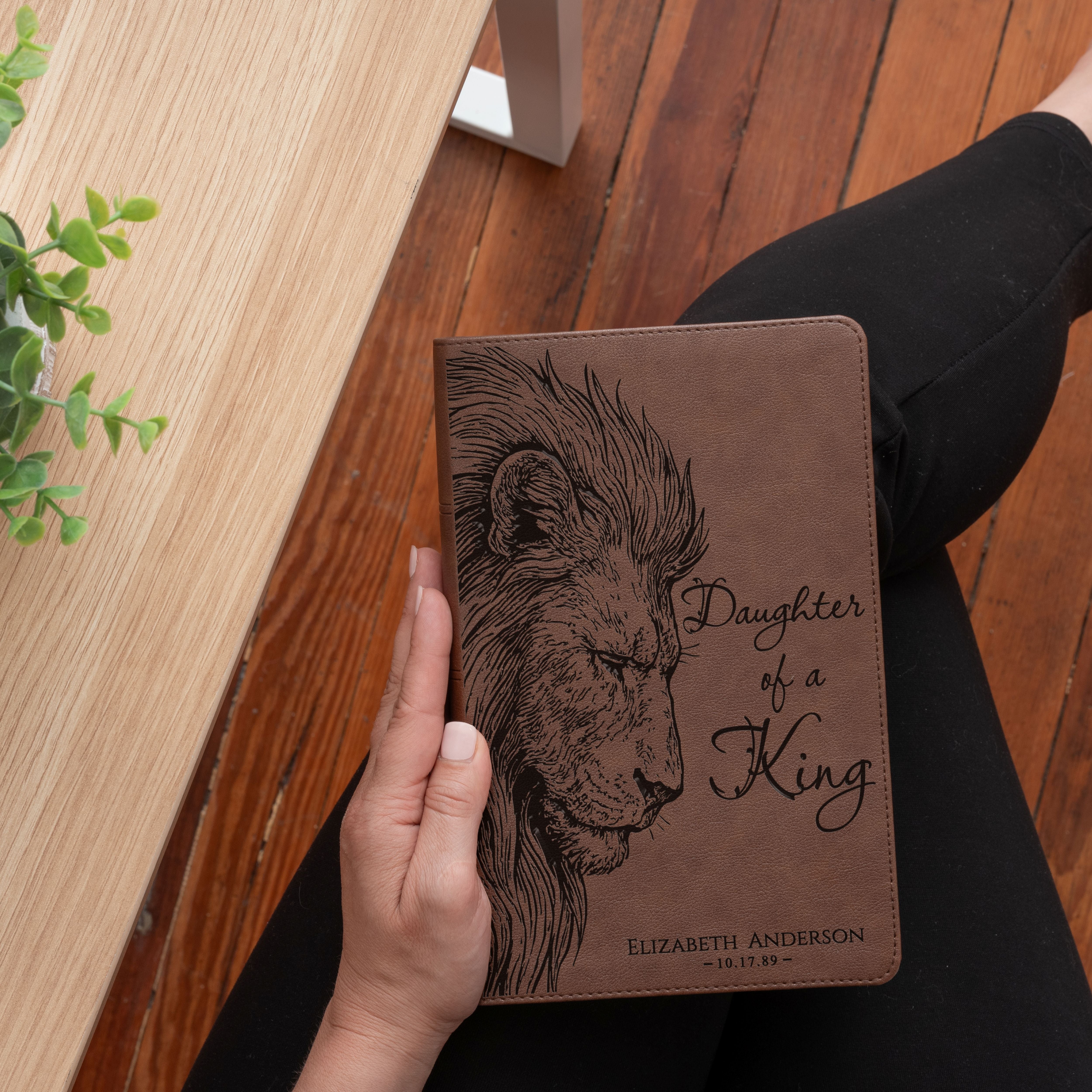 Personalized KJV Single-Column Bible, Custom Engraved Name, Daughter of a King Lion Design, Christian Gift, Baptism Gift, Bible Gift for Her