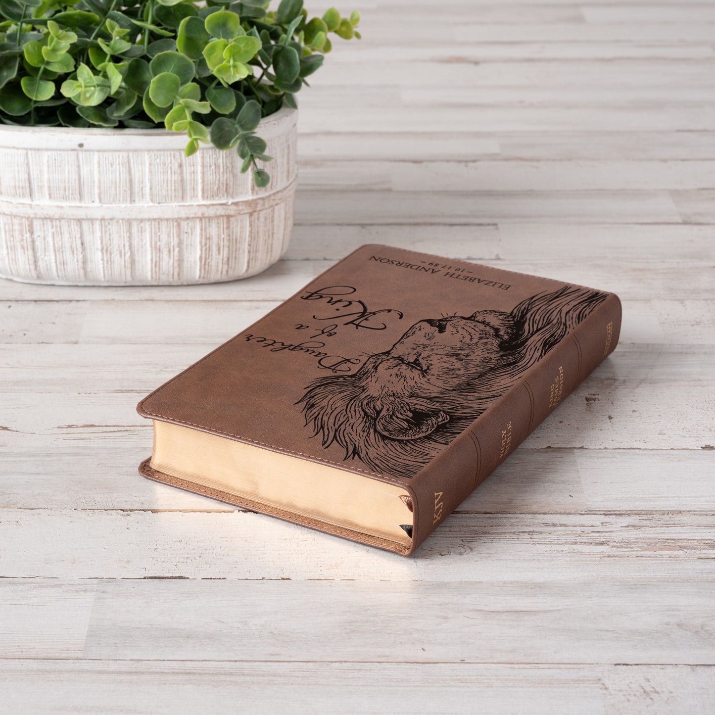 Personalized KJV Single-Column Bible, Custom Engraved Name, Daughter of a King Lion Design, Christian Gift, Baptism Gift, Bible Gift for Her