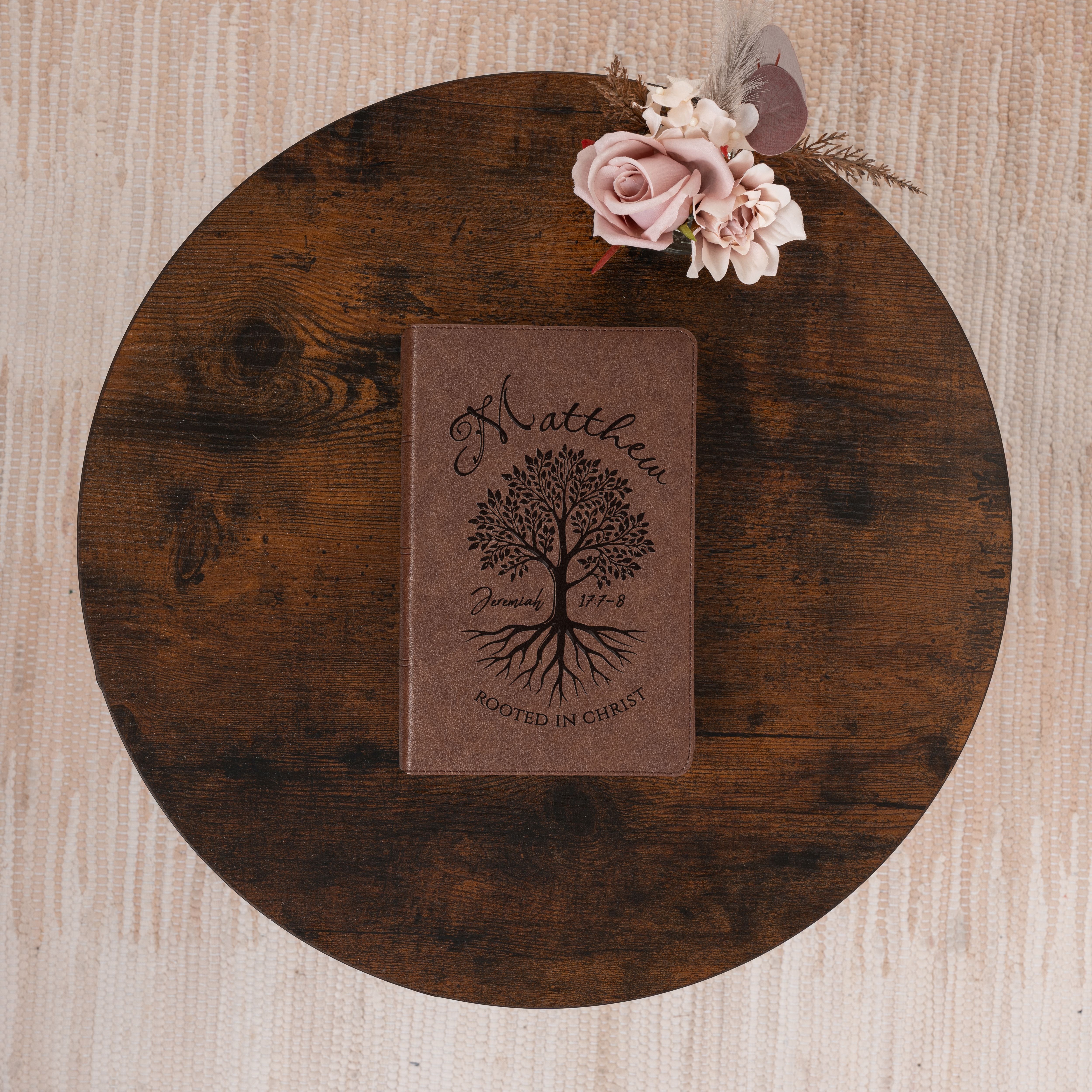 Personalized KJV Single-Column Bible, Custom Engraved Name, Rooted in Christ Tree Design, Christian Gifts, Gifts for Her, Gifts for Him