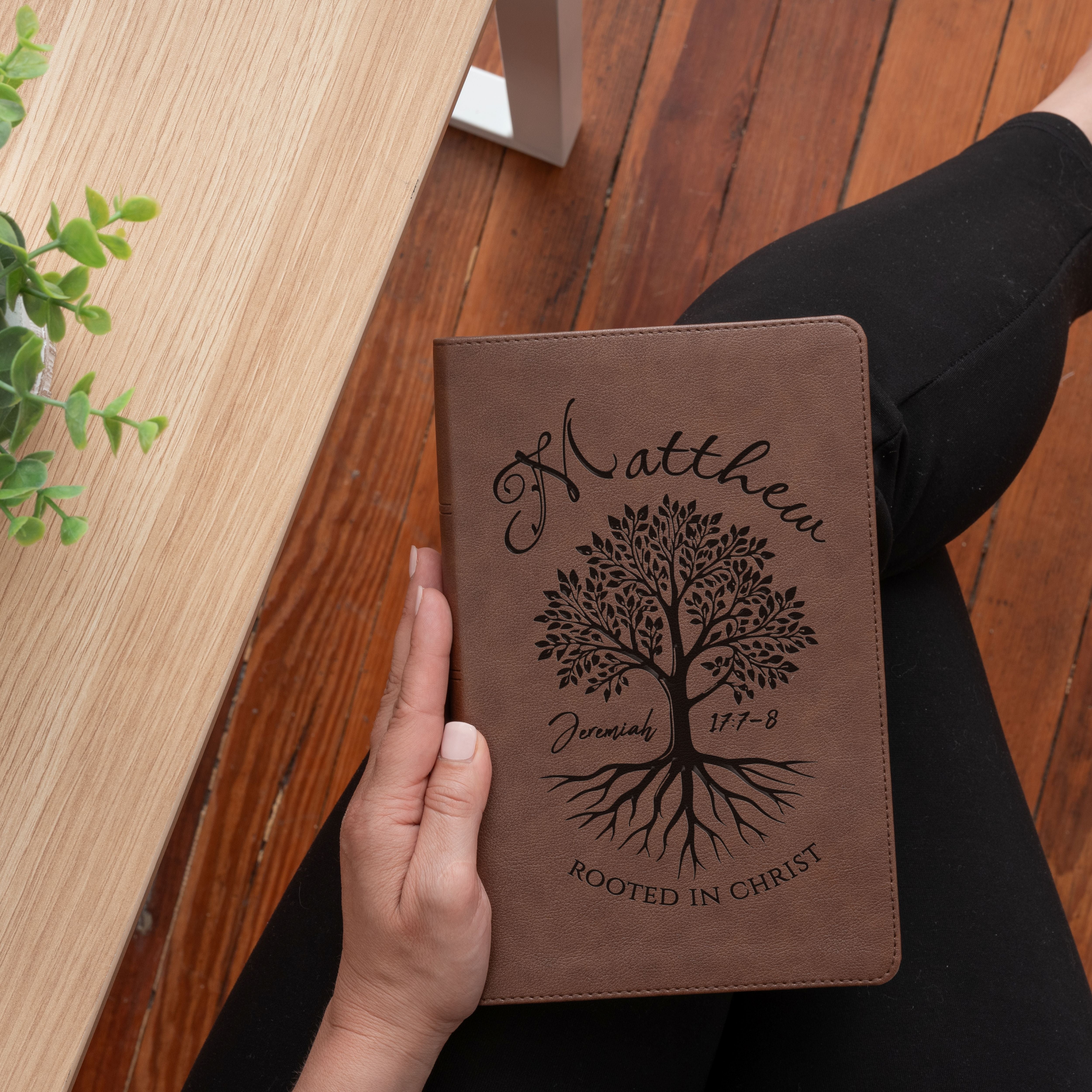 Personalized KJV Single-Column Bible, Custom Engraved Name, Rooted in Christ Tree Design, Christian Gifts, Gifts for Her, Gifts for Him
