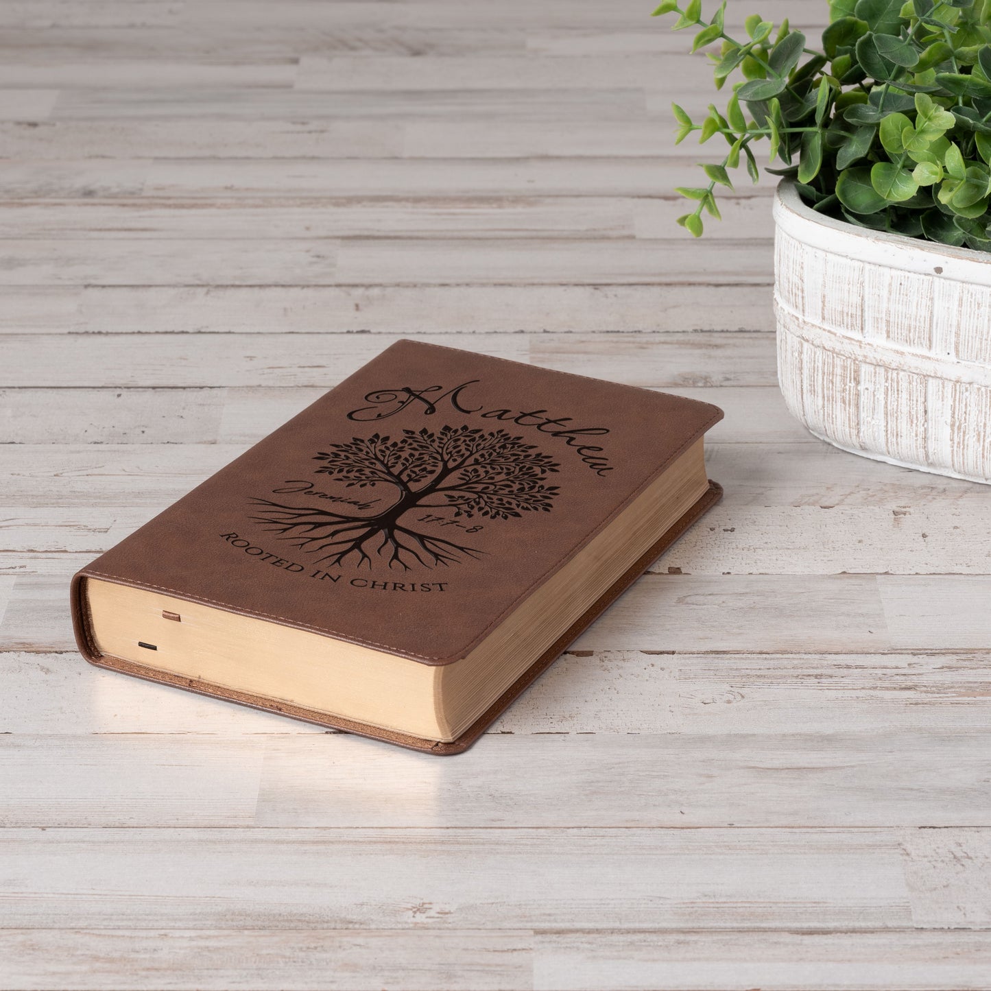 Personalized KJV Single-Column Bible, Custom Engraved Name, Rooted in Christ Tree Design, Christian Gifts, Gifts for Her, Gifts for Him